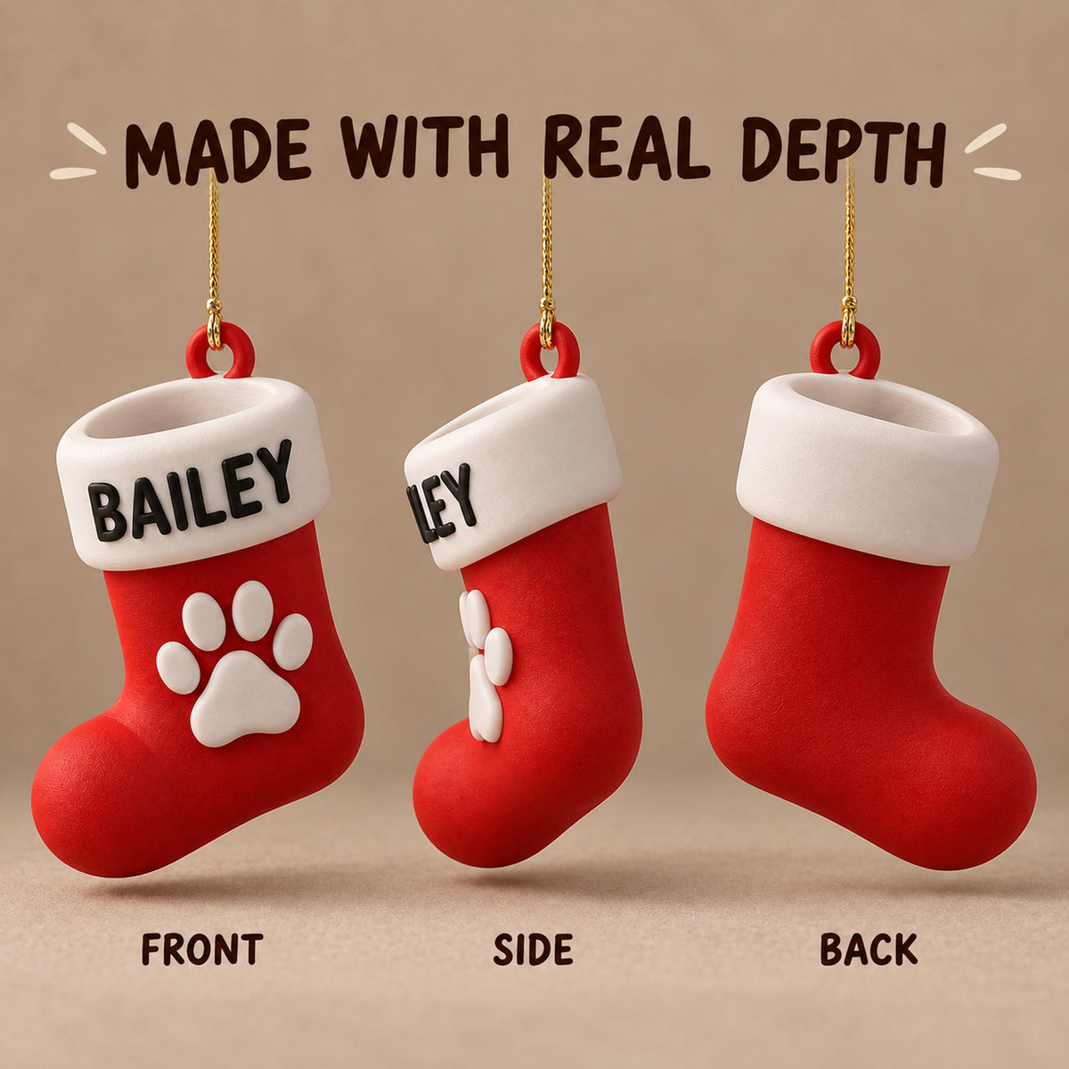 Personalized Dog Christmas Stocking 3D Ornament - Custom Christmas Keepsake - image 2