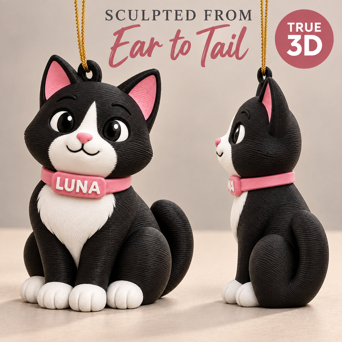 Personalized Sitting Cat 3D Ornament - Custom Christmas Keepsake - image 4