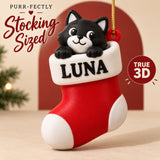 Personalized Cat Stocking 3D Ornament - Custom Christmas Keepsake - image 1