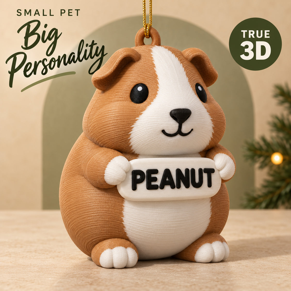 Personalized Guinea Pig 3D Ornament - Custom Christmas Keepsake - image 1