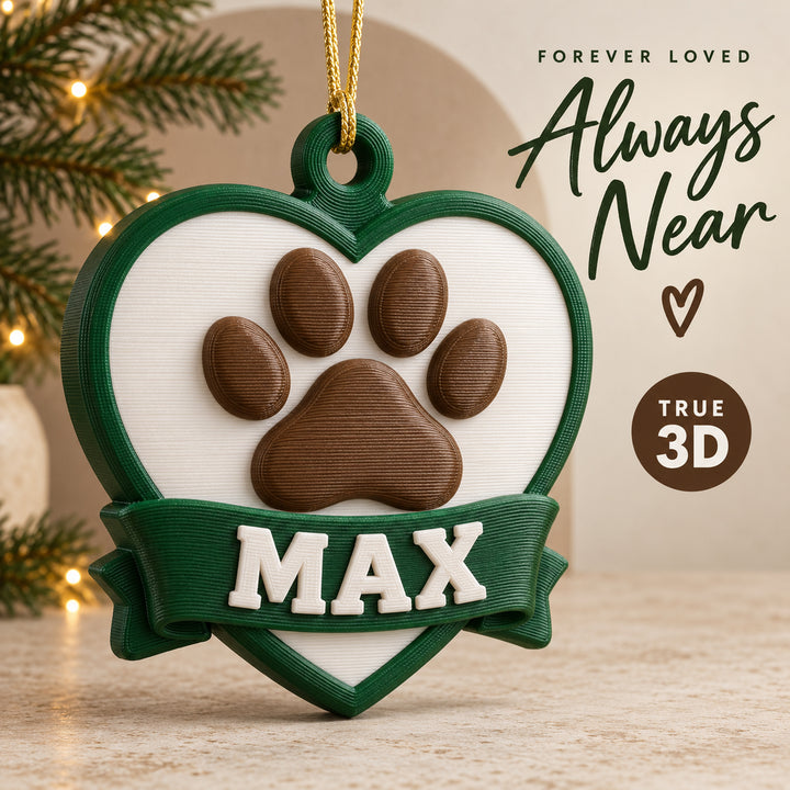 Personalized Memorial Heart Paw 3D Ornament - Custom Christmas Keepsake - image 1