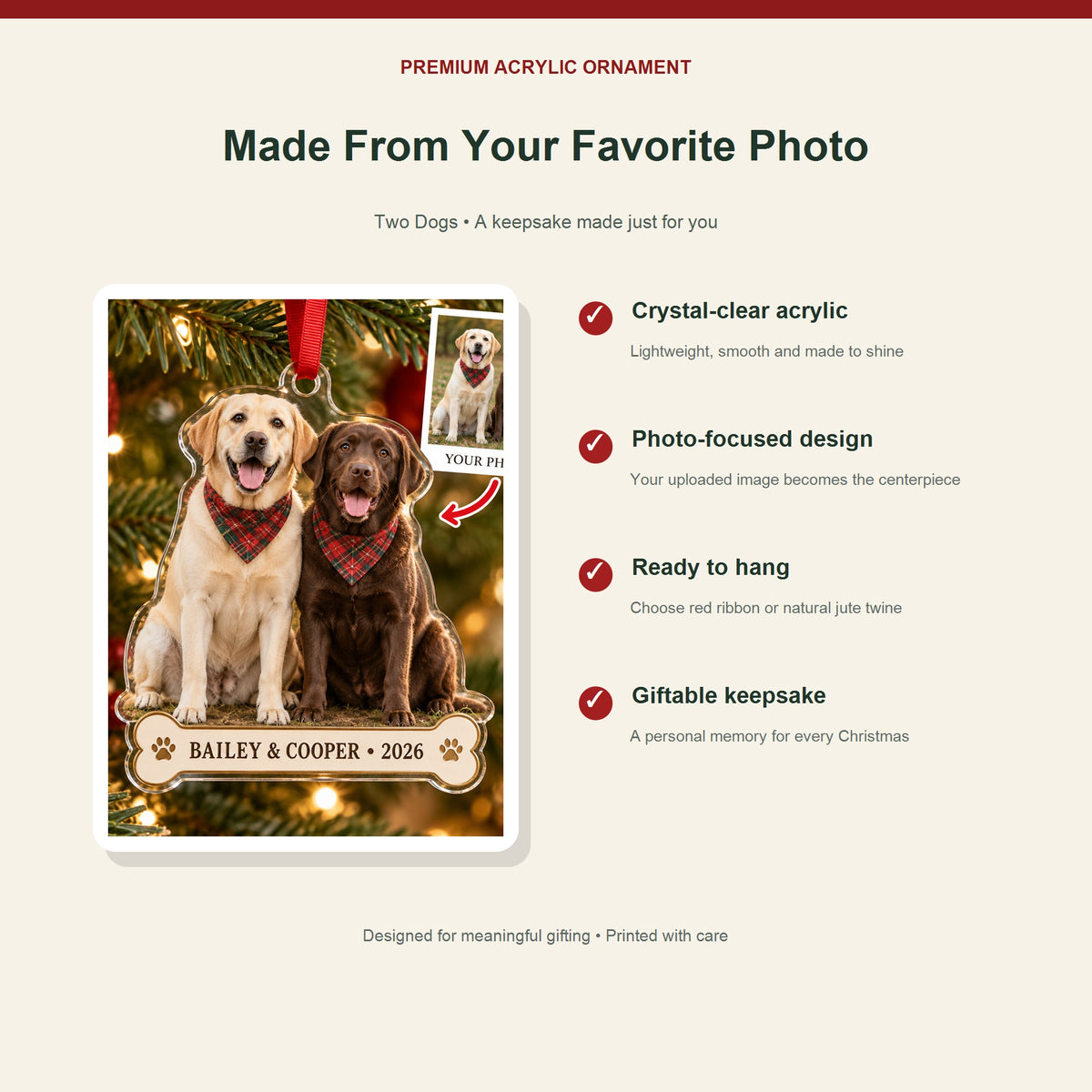 Personalized Two Dogs Acrylic Ornament - Custom Photo Keepsake - image 2