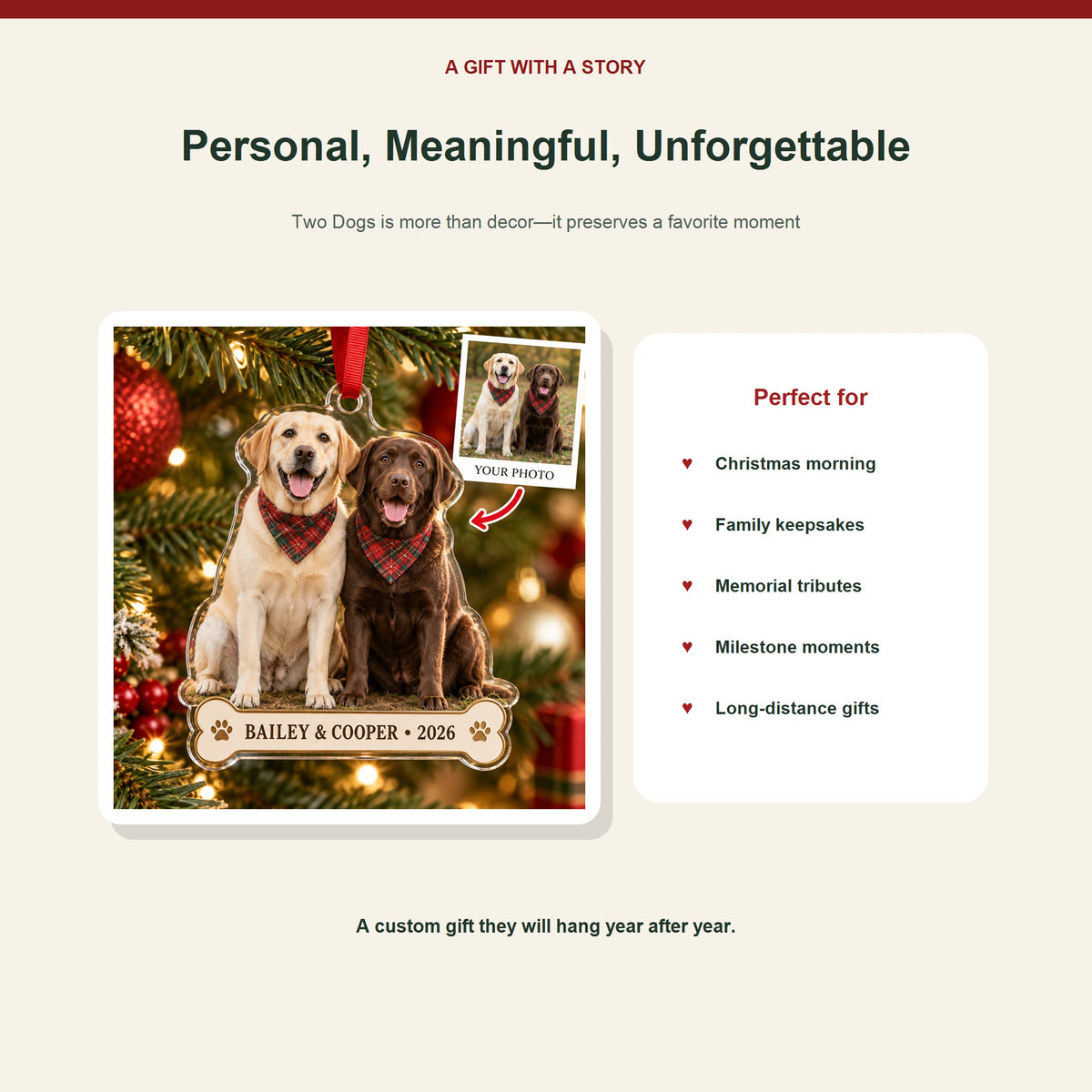 Personalized Two Dogs Acrylic Ornament - Custom Photo Keepsake - image 5