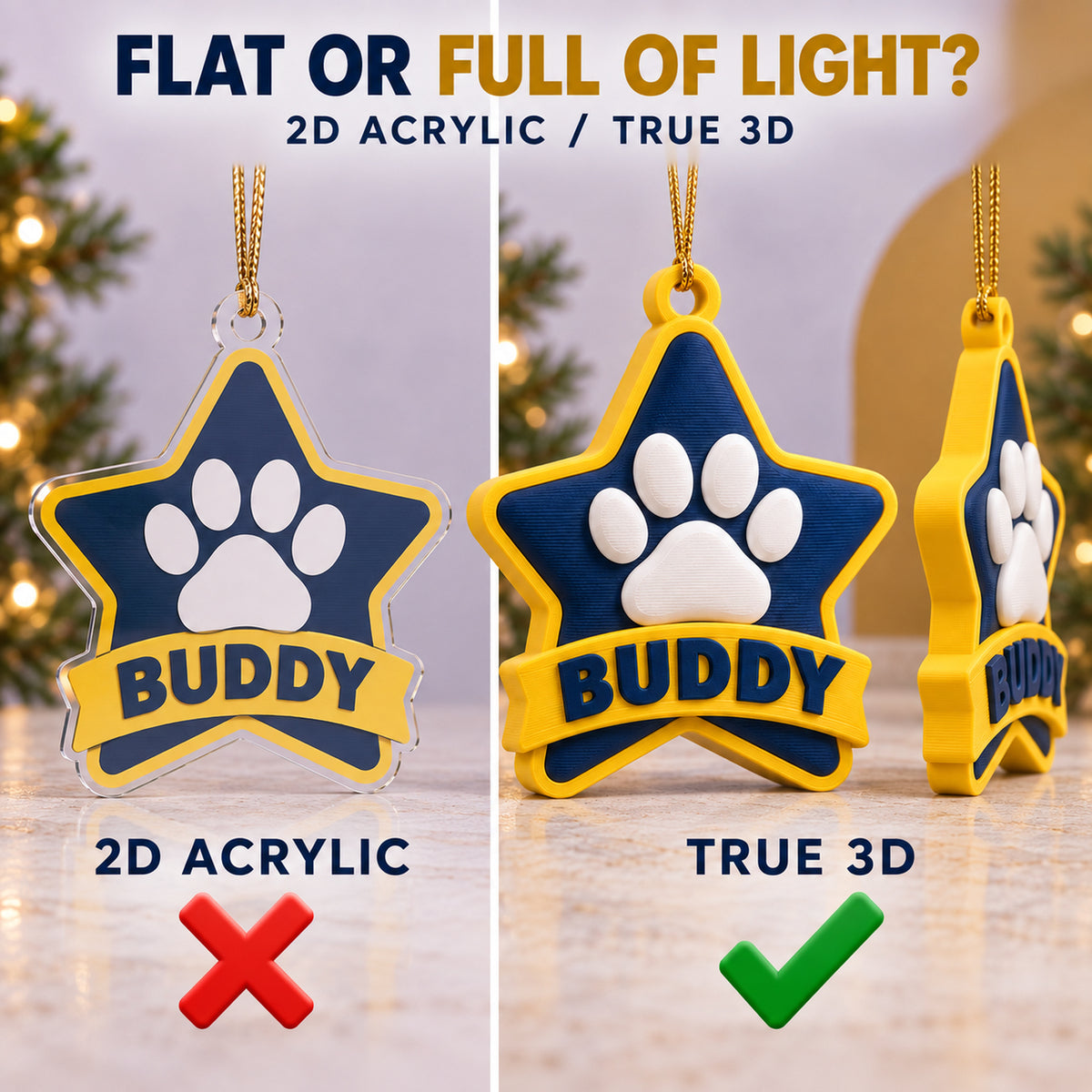 Personalized Memorial Star Paw 3D Ornament - Custom Christmas Keepsake - image 3