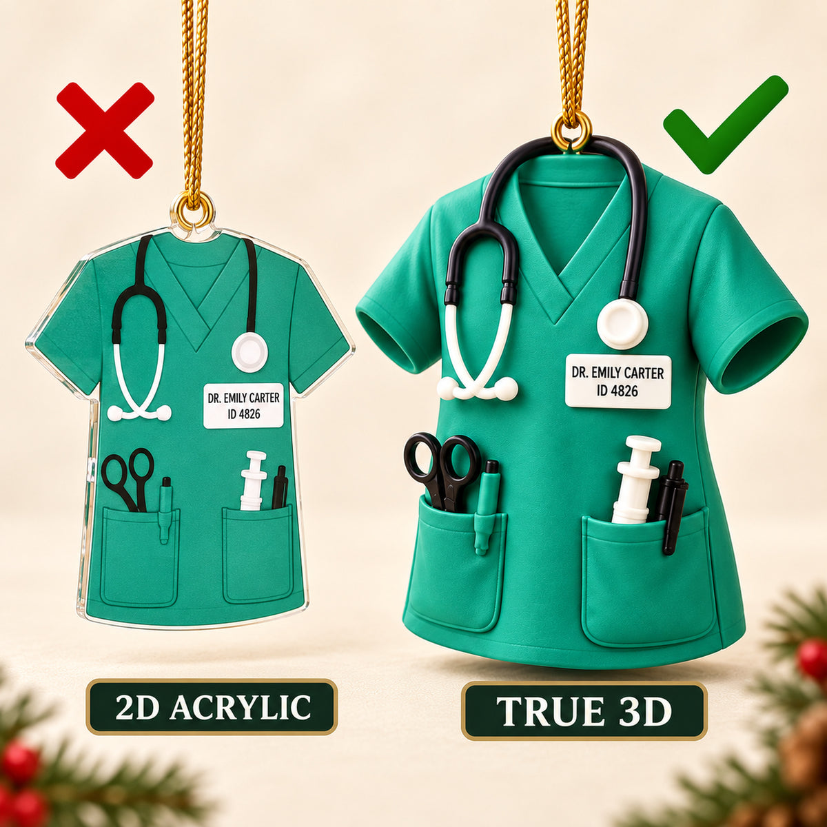 Personalized Doctor Scrubs 3D Ornament - Custom Christmas Keepsake - image 3