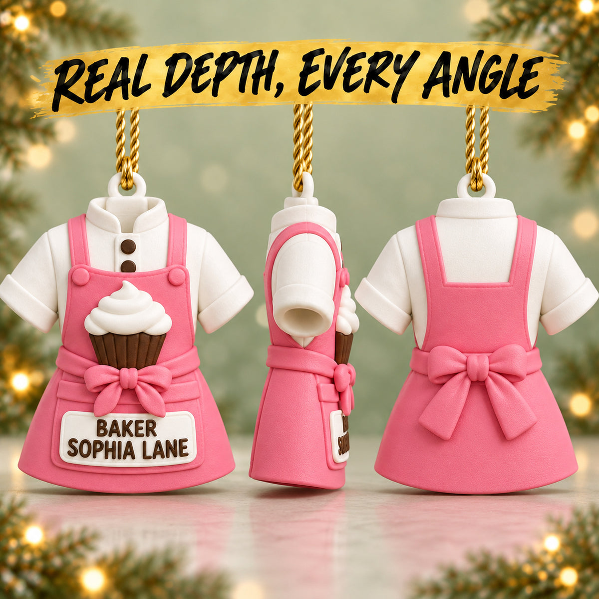 Personalized Baker Apron Cupcake 3D Ornament - Custom Christmas Keepsake - image 2