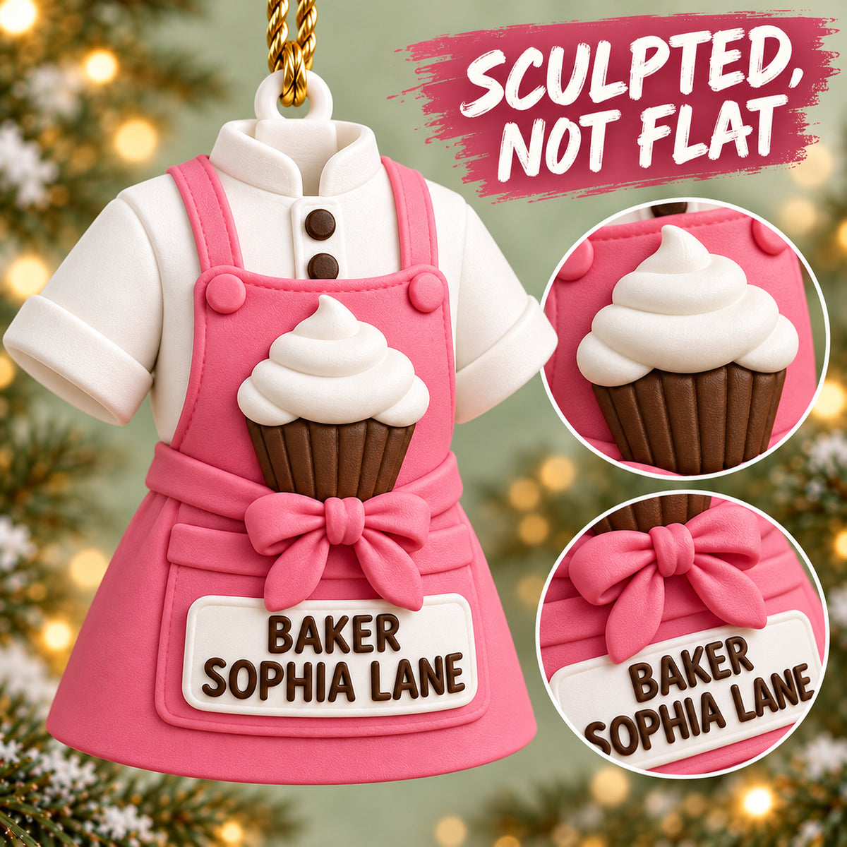 Personalized Baker Apron Cupcake 3D Ornament - Custom Christmas Keepsake - image 4