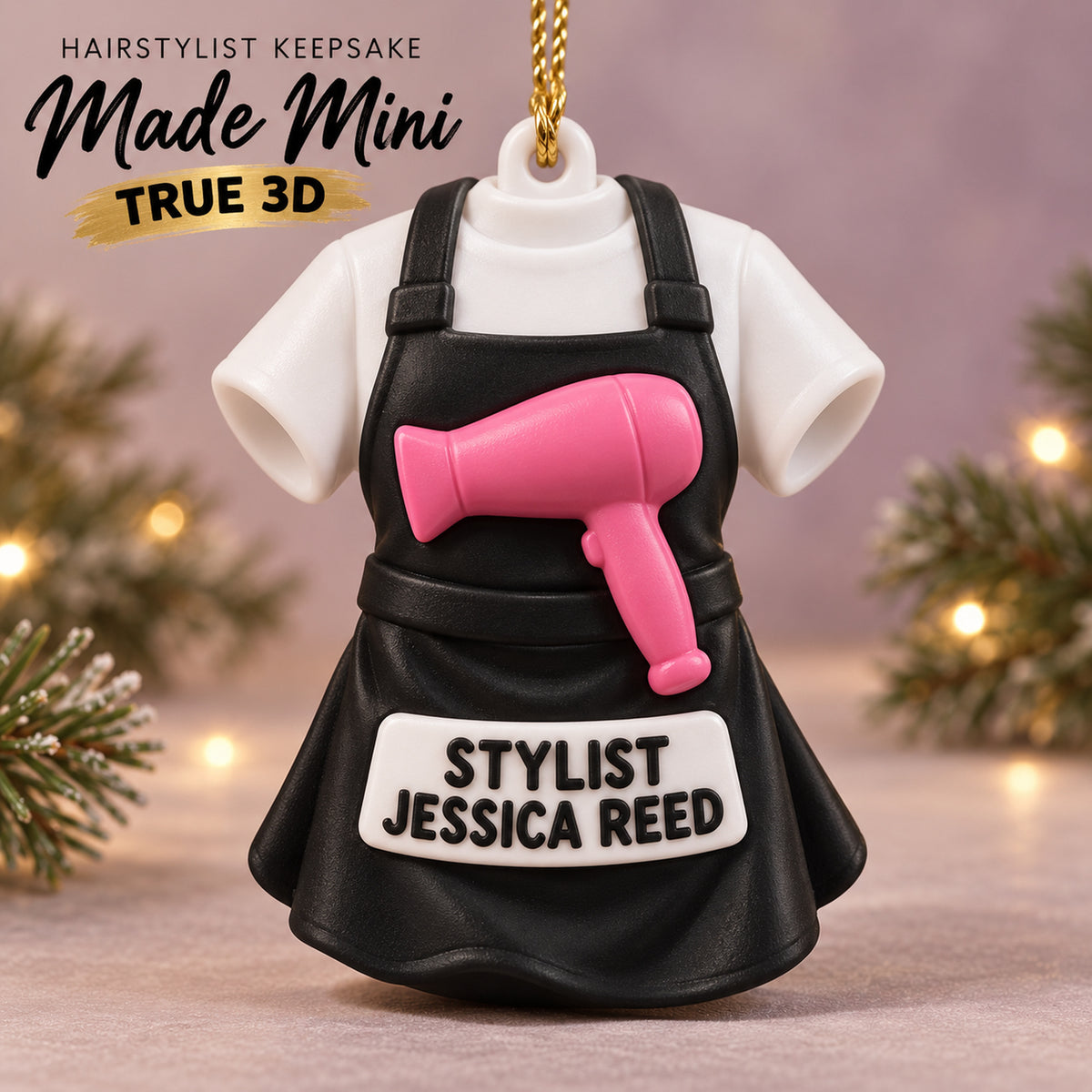 Personalized Hairstylist Apron Hairdryer 3D Ornament - Custom Christmas Keepsake - image 1
