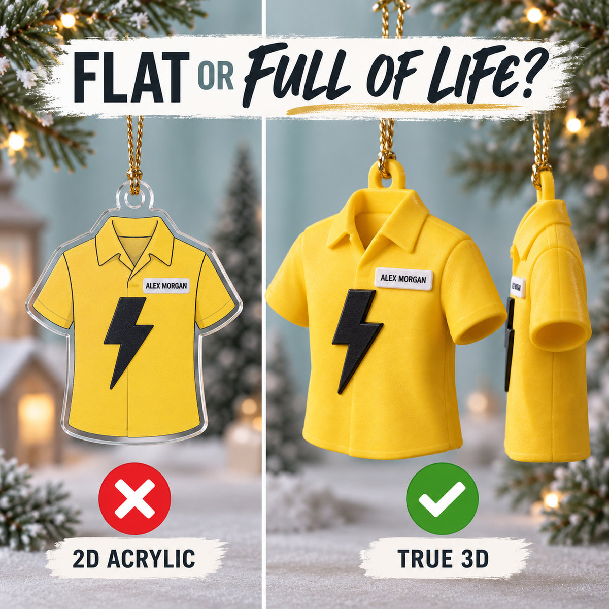Personalized Electrician Shirt Lightning 3D Ornament - Custom Christmas Keepsake - image 3
