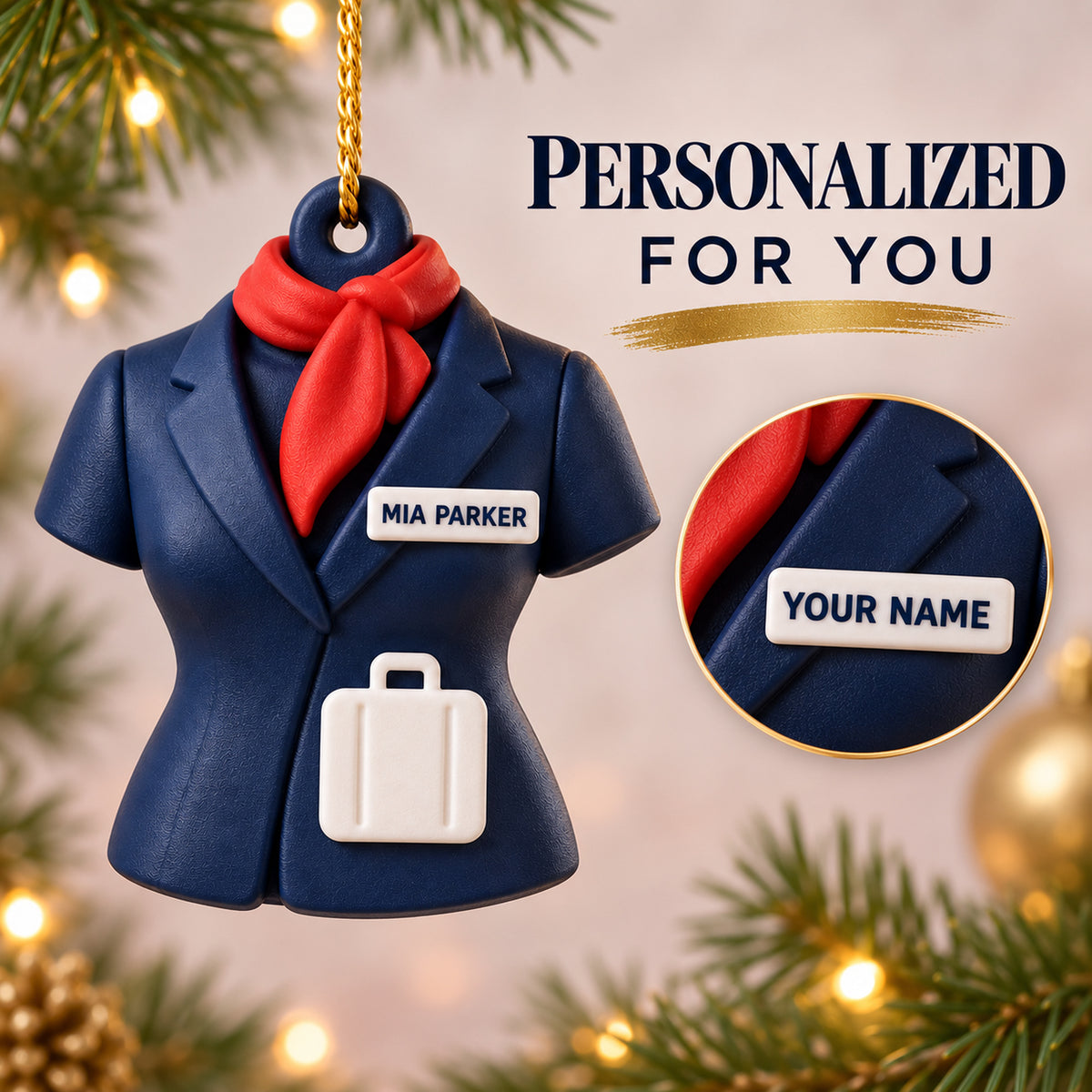 Personalized Flight Attendant Uniform Suitcase 3D Ornament - Custom Christmas Keepsake - image 7