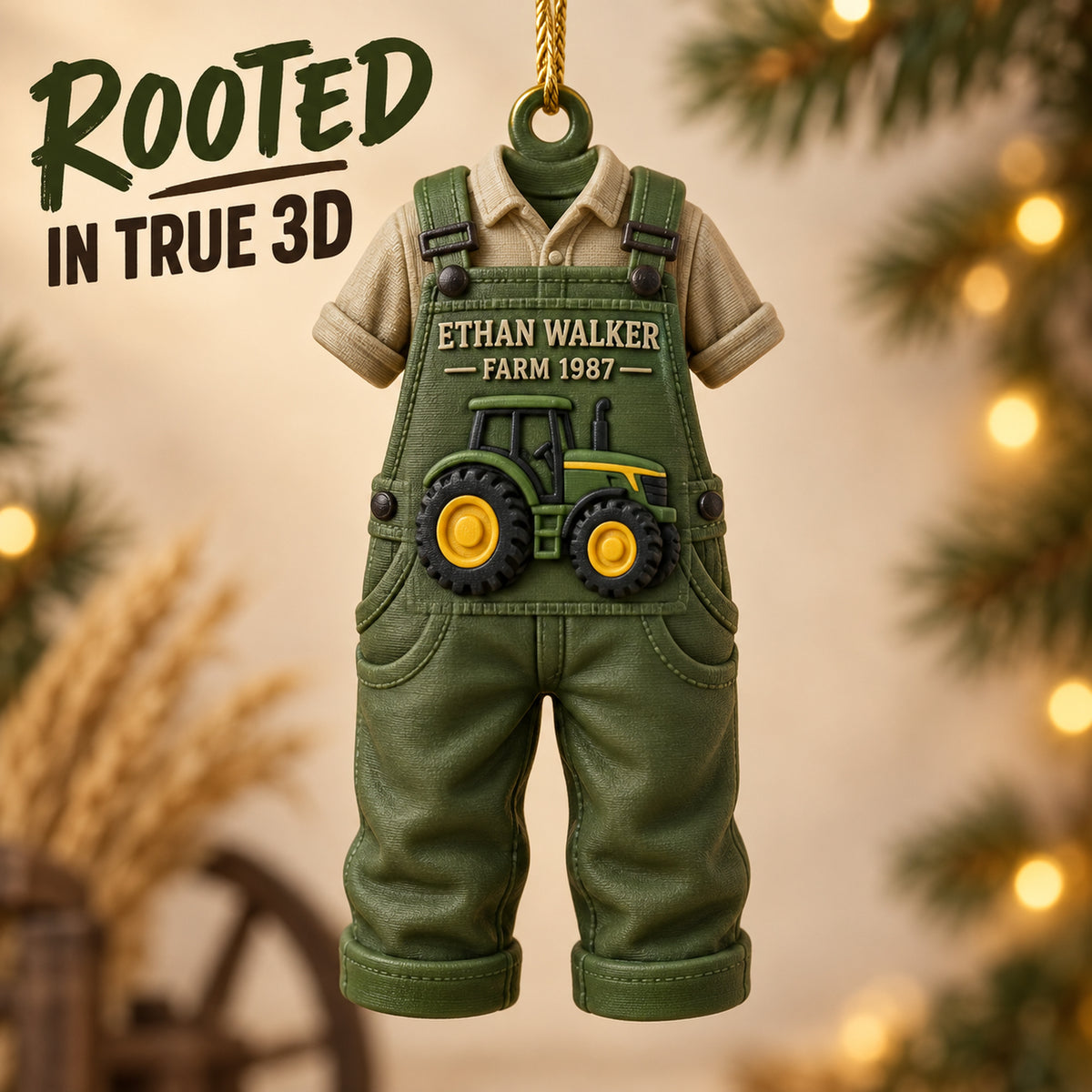 Personalized Farmer Overalls Tractor 3D Ornament - Custom Christmas Keepsake - image 1