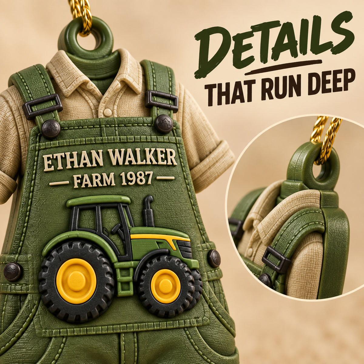 Personalized Farmer Overalls Tractor 3D Ornament - Custom Christmas Keepsake - image 6