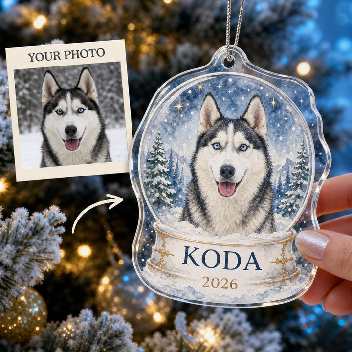 Personalized Snow Globe Dog Photo Acrylic Ornament - Custom Pet Keepsake - image 1