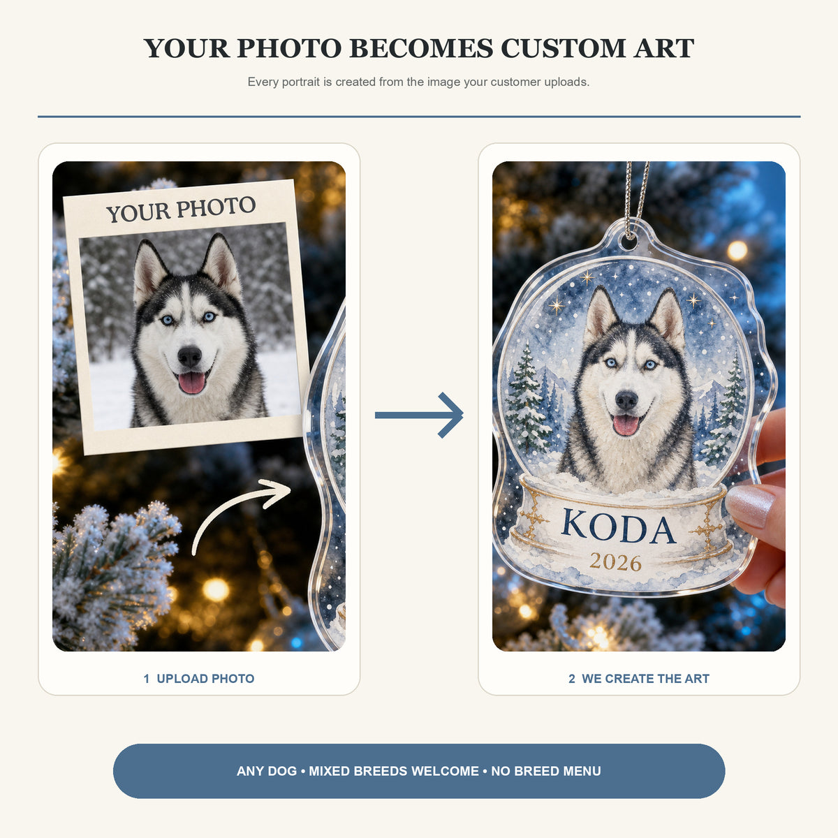 Personalized Snow Globe Dog Photo Acrylic Ornament - Custom Pet Keepsake - image 3