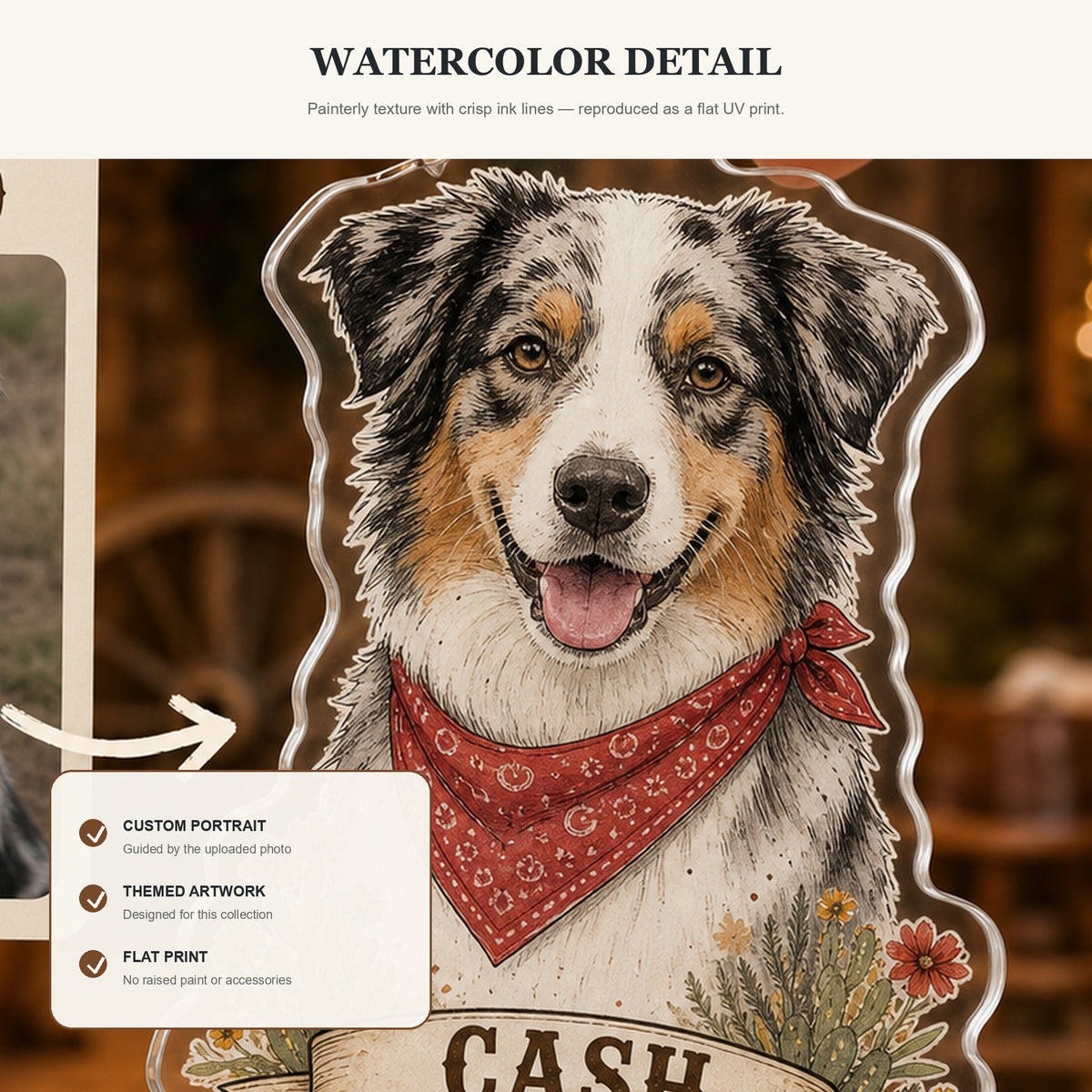 Personalized Western Cowboy Dog Photo Acrylic Ornament - Custom Pet Keepsake - image 5
