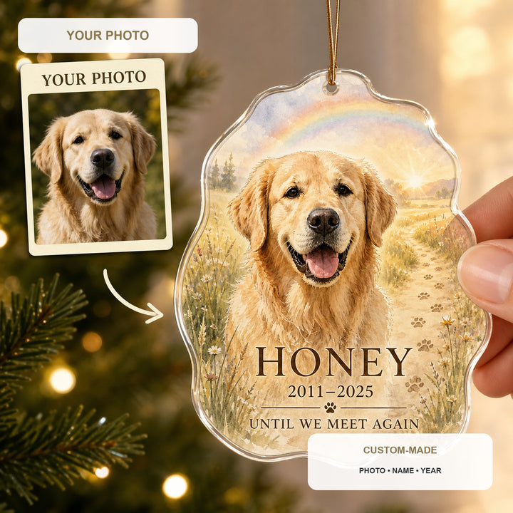 Personalized Across the Meadow Pet Memorial Photo Acrylic Ornament - Custom Pet Keepsake - image 1