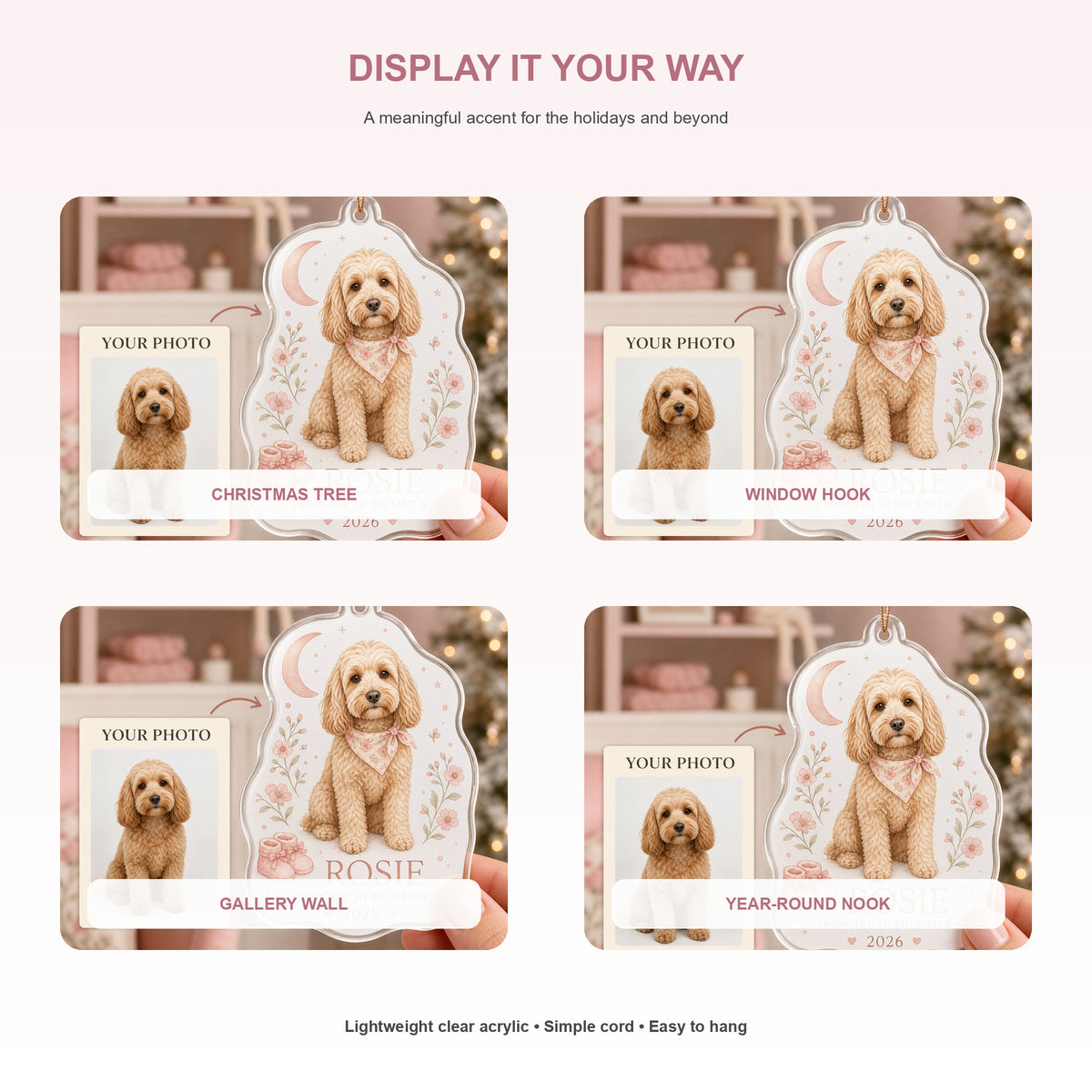 Personalized Big Sister Pregnancy Reveal Dog Photo Acrylic Ornament - Custom Pet Keepsake - image 2