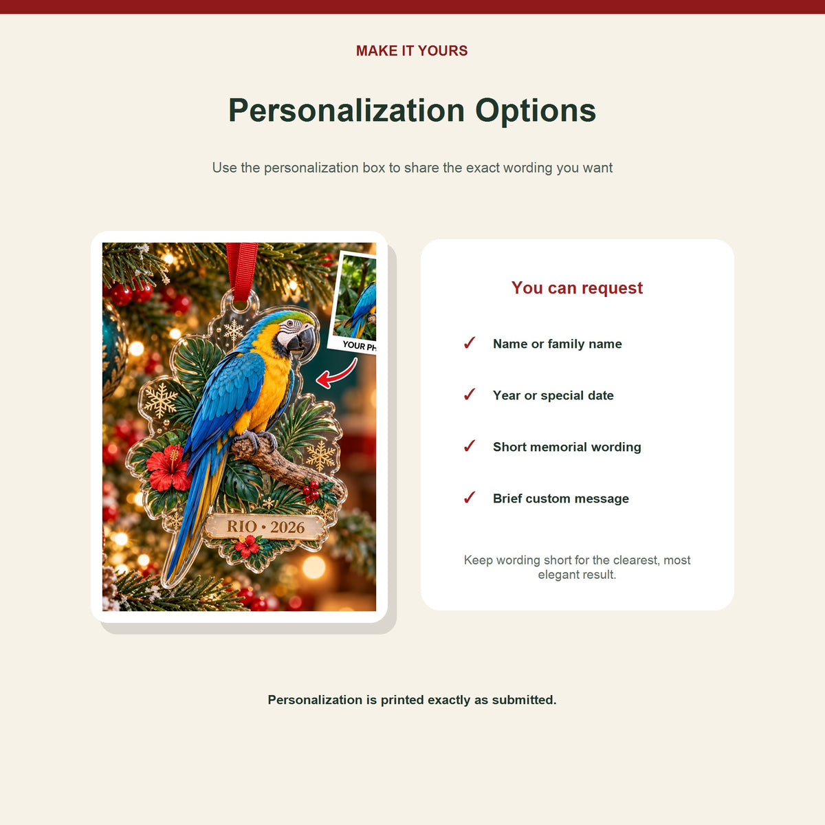Parrot personalized acrylic ornament - image 7