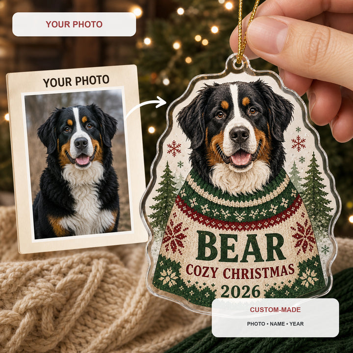 Personalized Christmas Sweater Dog Photo Acrylic Ornament - Custom Pet Keepsake - image 1