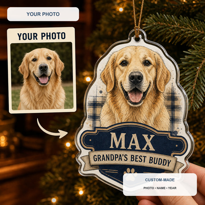 Personalized Best Buddy Grandpa Photo Acrylic Ornament - Custom Pet Keepsake - image 1