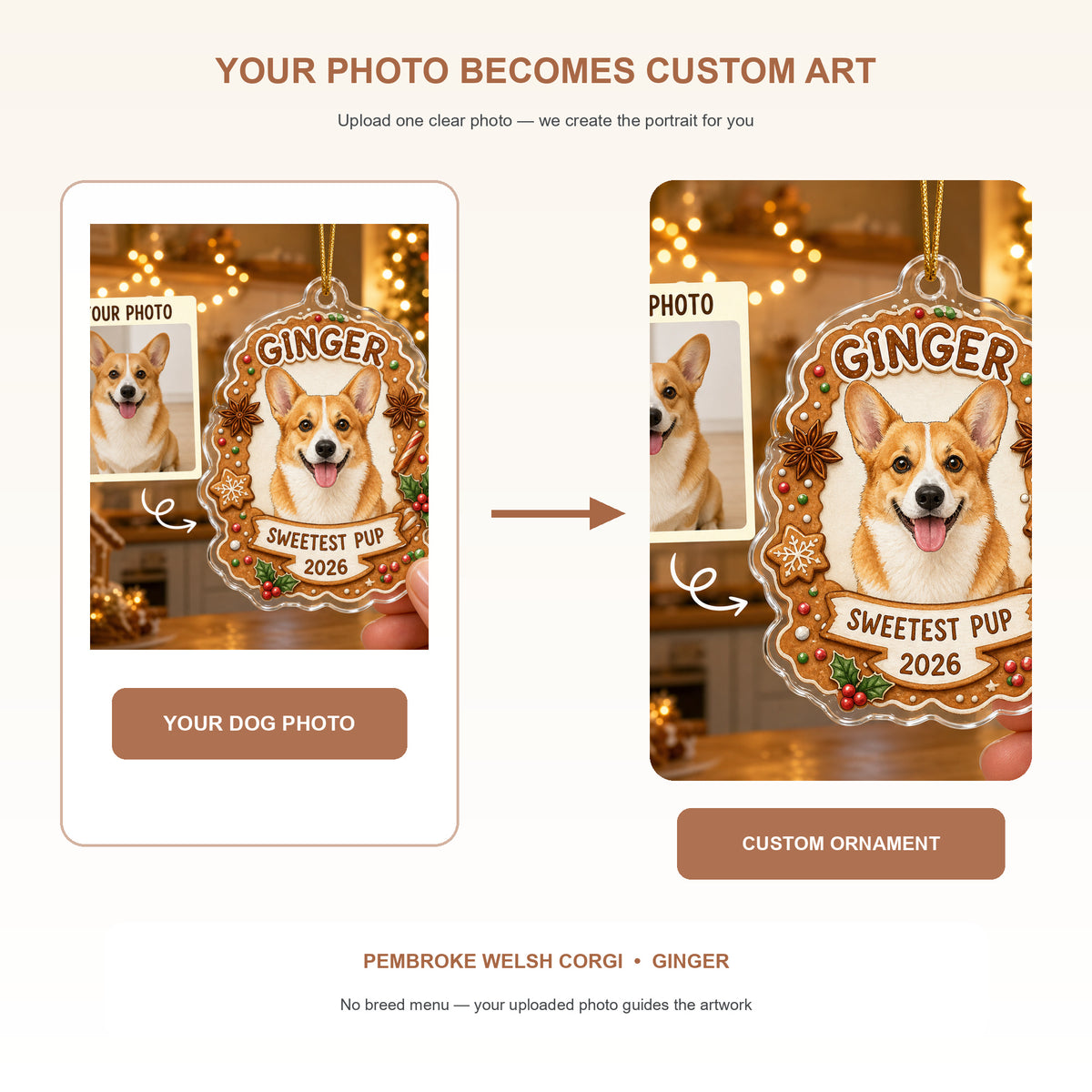 Personalized Gingerbread Dog Photo Acrylic Ornament - Custom Pet Keepsake - image 3