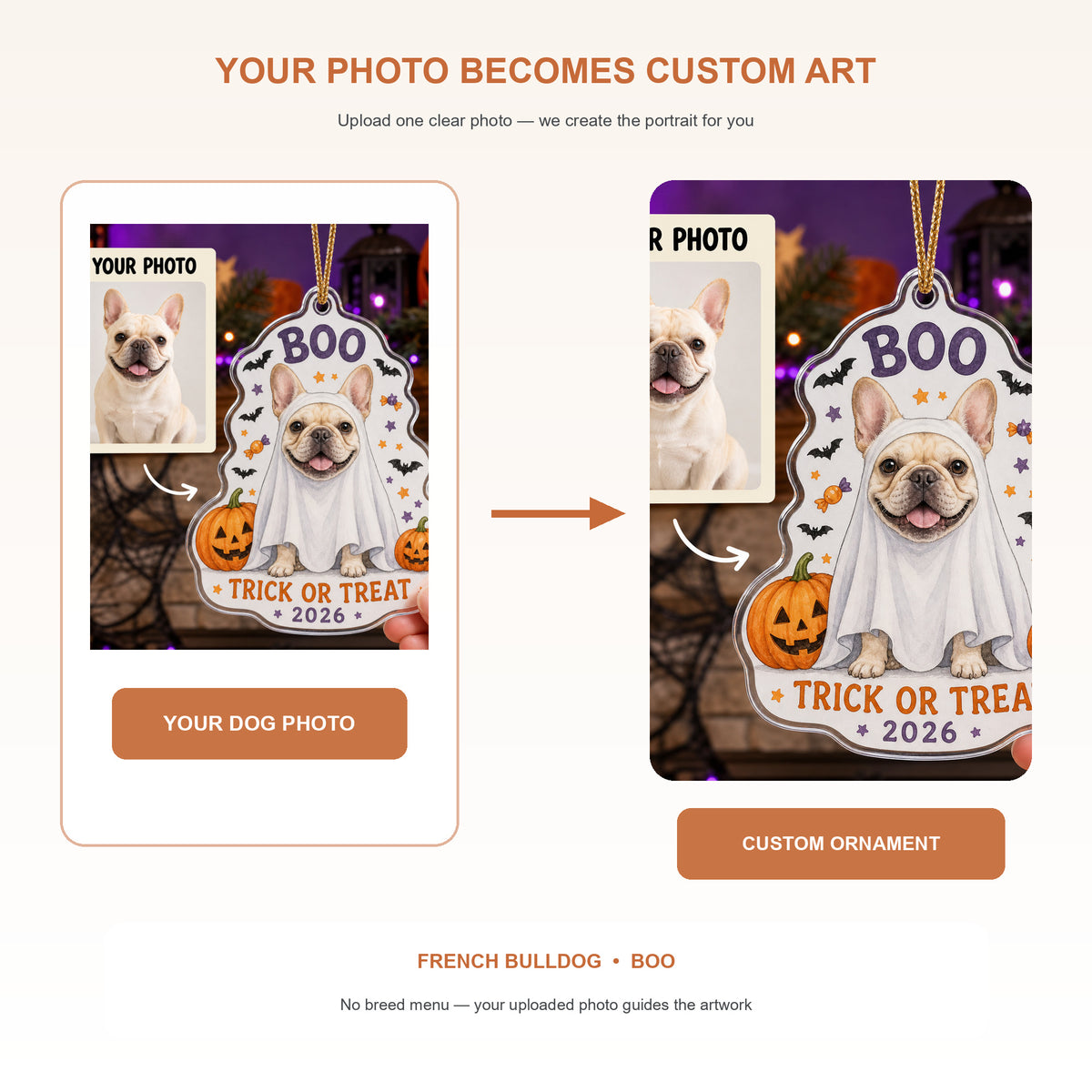 Personalized Halloween Ghost Dog Photo Acrylic Ornament - Custom Pet Keepsake - image 3
