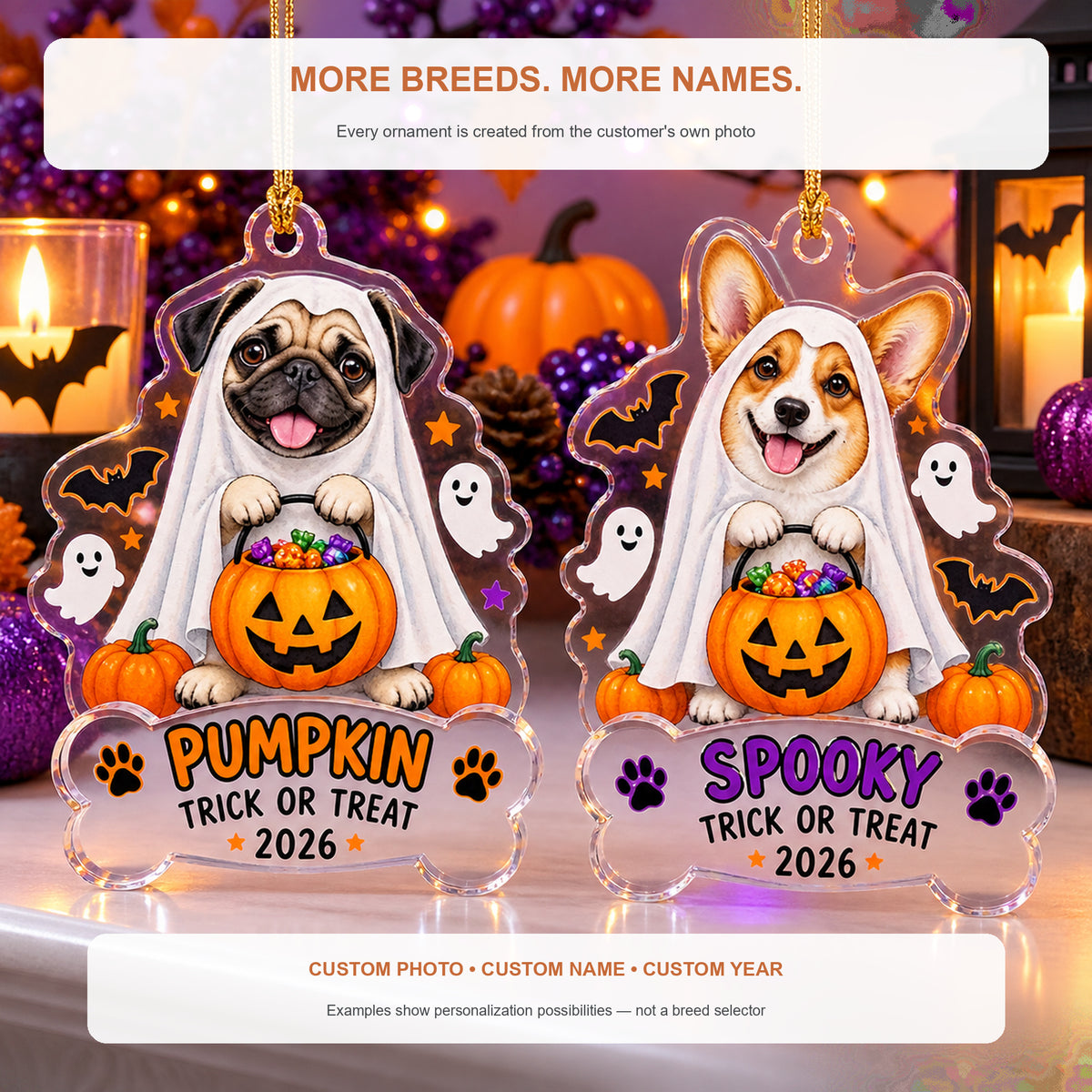 Personalized Halloween Ghost Dog Photo Acrylic Ornament - Custom Pet Keepsake - image 4