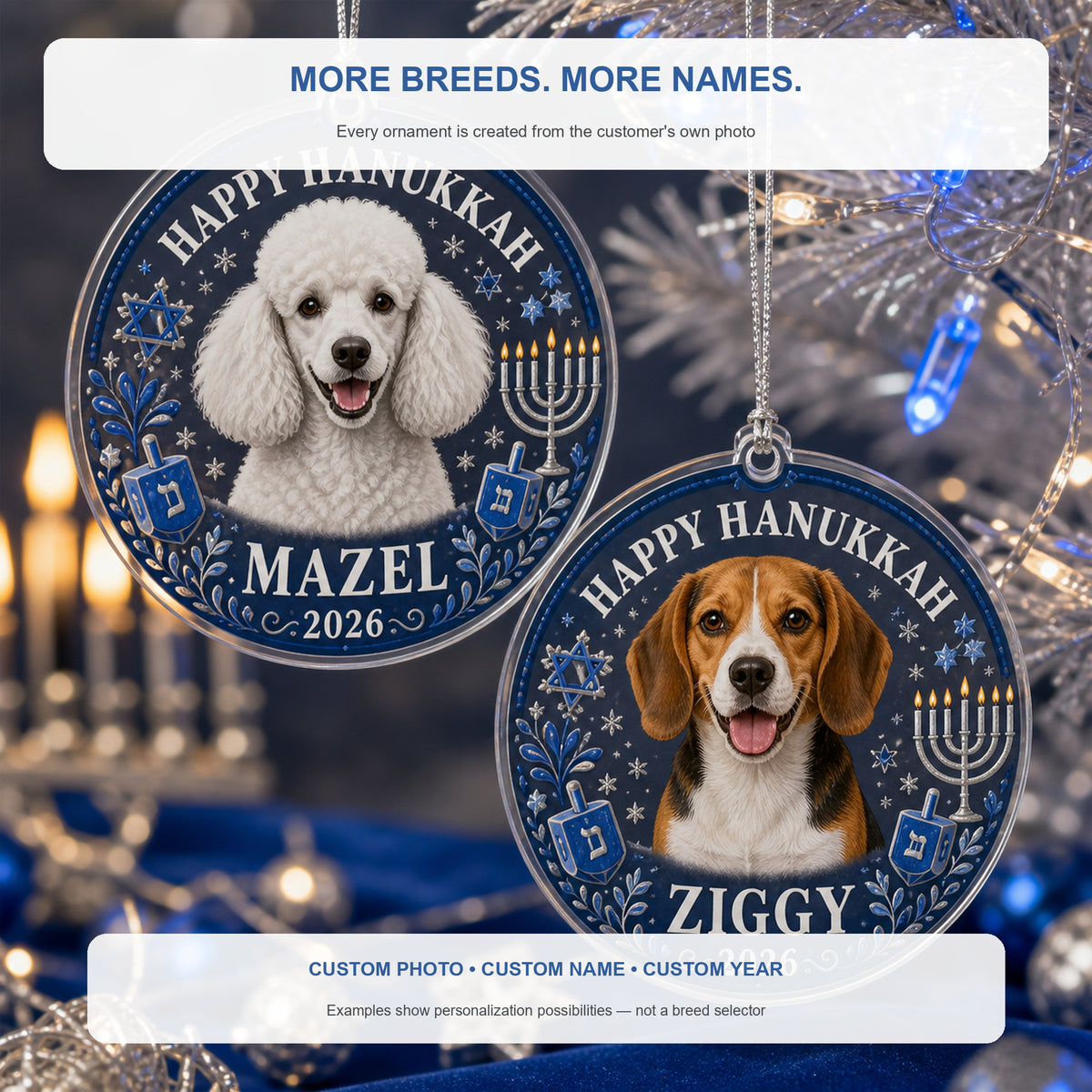 Personalized Hanukkah Dog Photo Acrylic Ornament - Custom Pet Keepsake - image 4