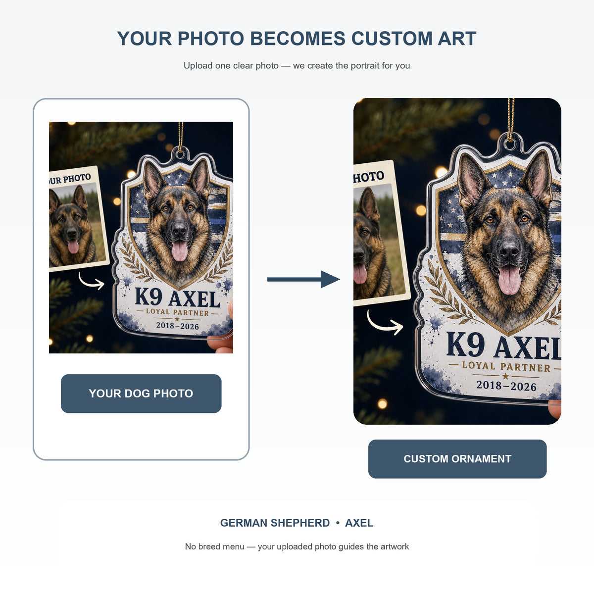 Personalized K9 Handler Pet Memorial Photo Acrylic Ornament - Custom Pet Keepsake - image 3