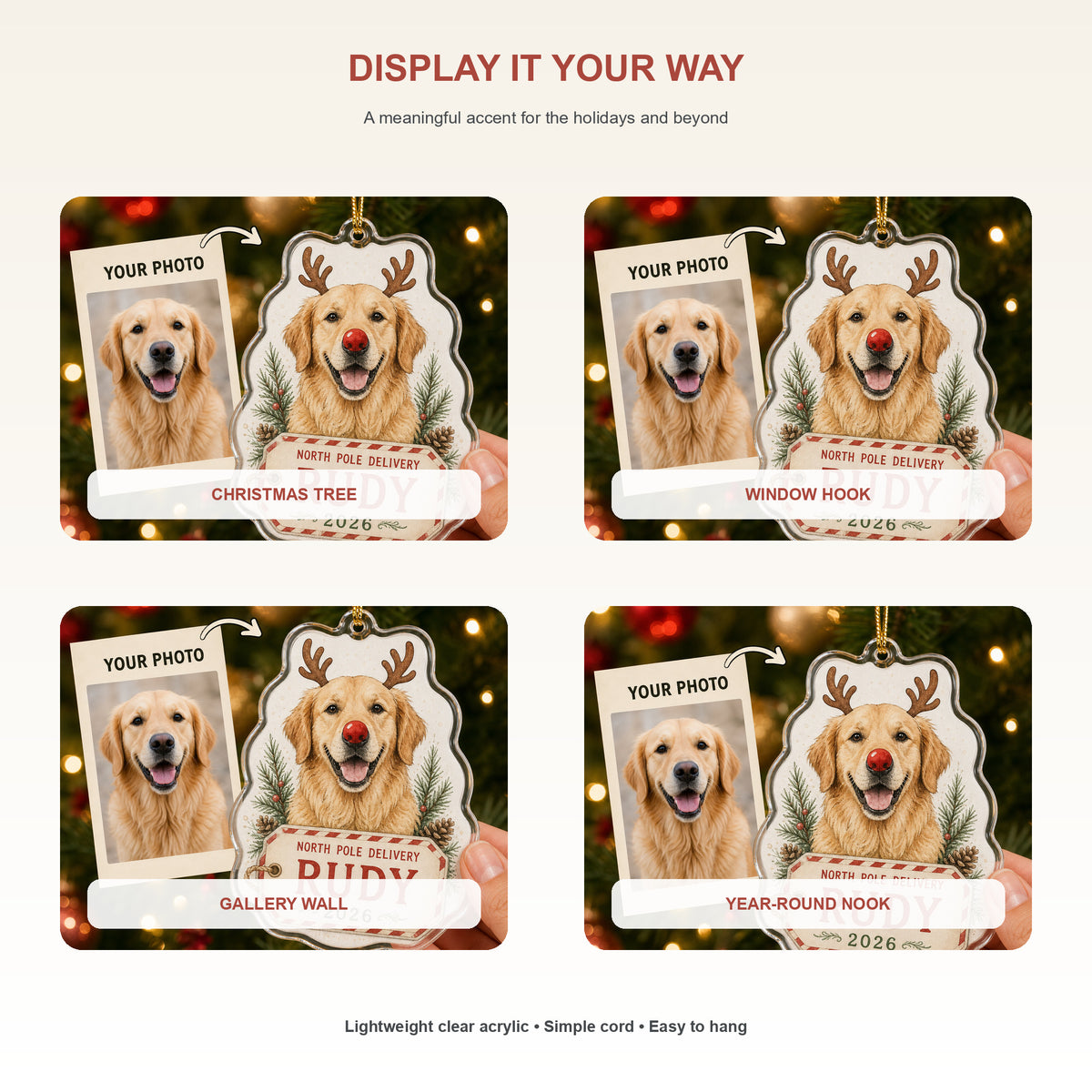 Personalized Reindeer Delivery Dog Photo Acrylic Ornament - Custom Pet Keepsake - image 2