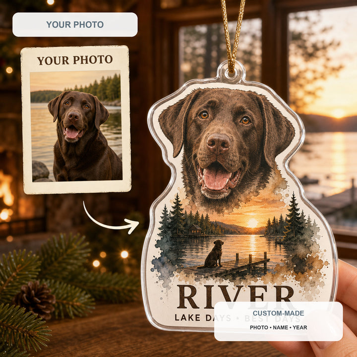 Personalized Lake Days Dog Photo Acrylic Ornament - Custom Pet Keepsake - image 1