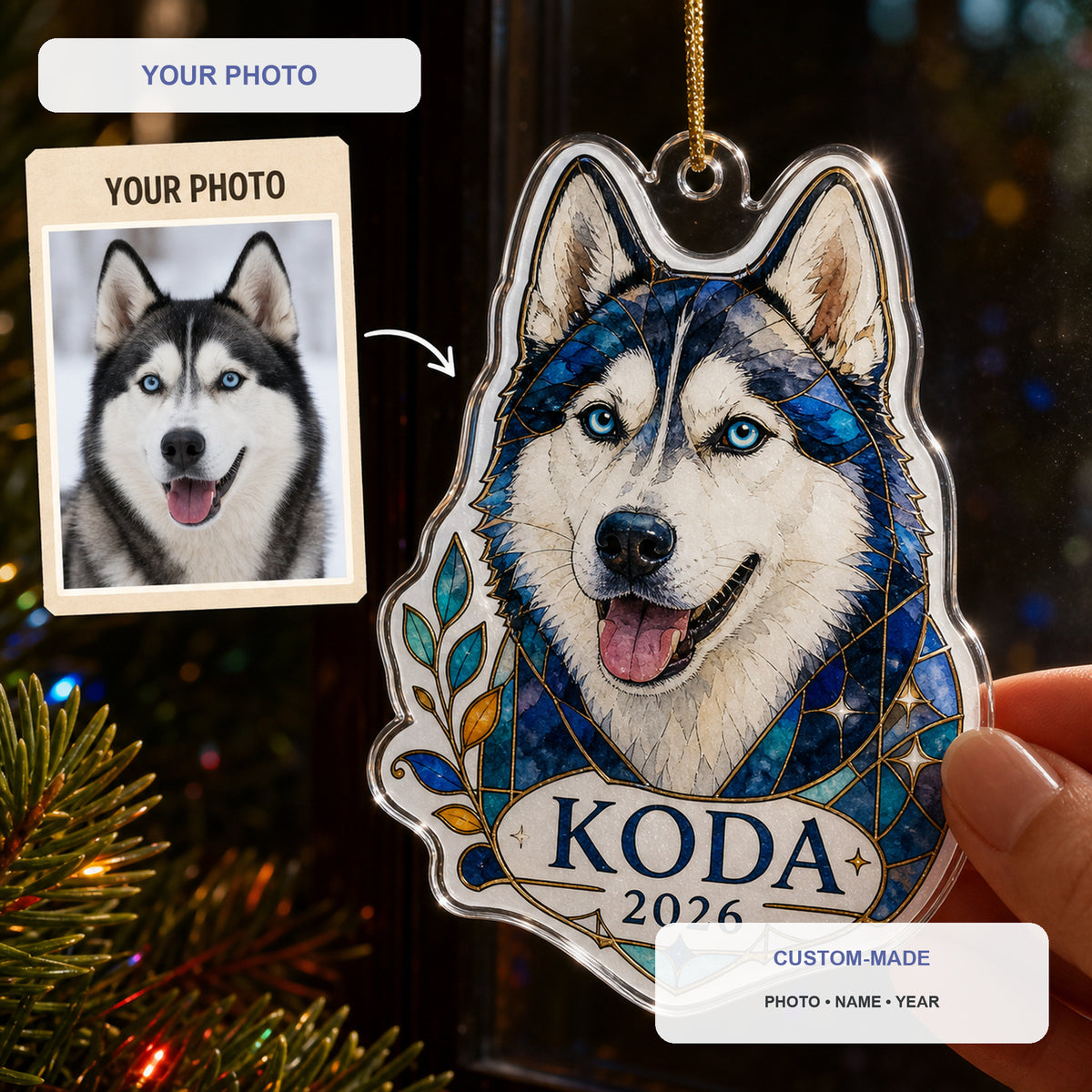 Personalized Stained Glass Style Dog Photo Acrylic Ornament - Custom Pet Keepsake - image 1