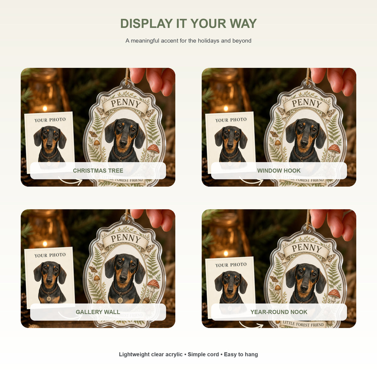 Personalized Storybook Woodland Dog Photo Acrylic Ornament - Custom Pet Keepsake - image 2