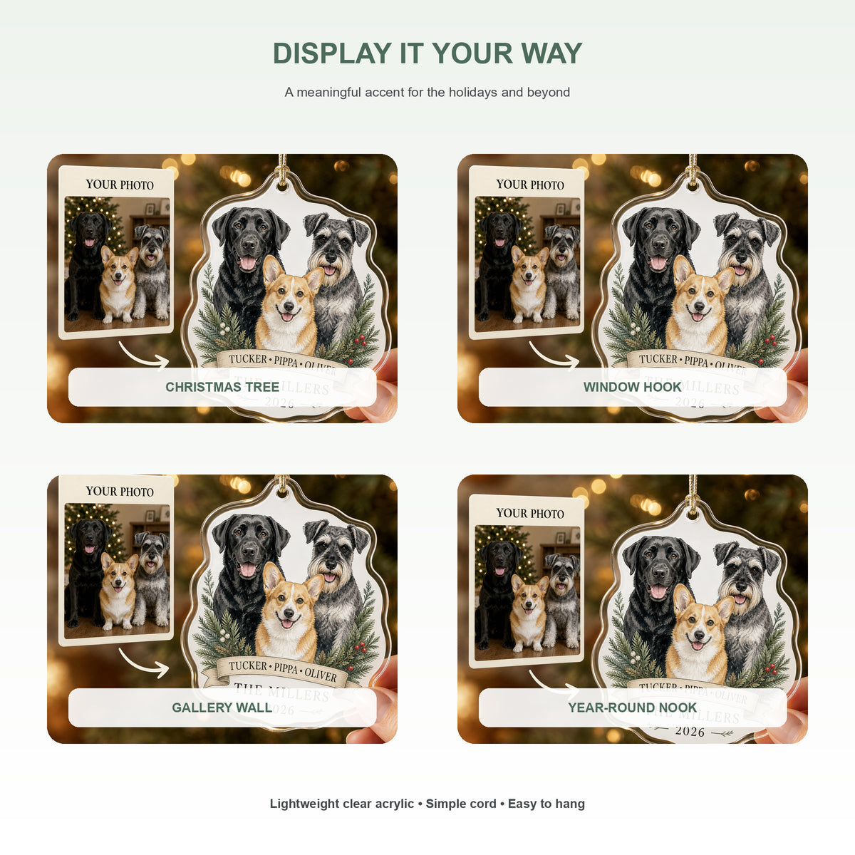 Personalized Three Dog Family Photo Acrylic Ornament - Custom Pet Keepsake - image 2