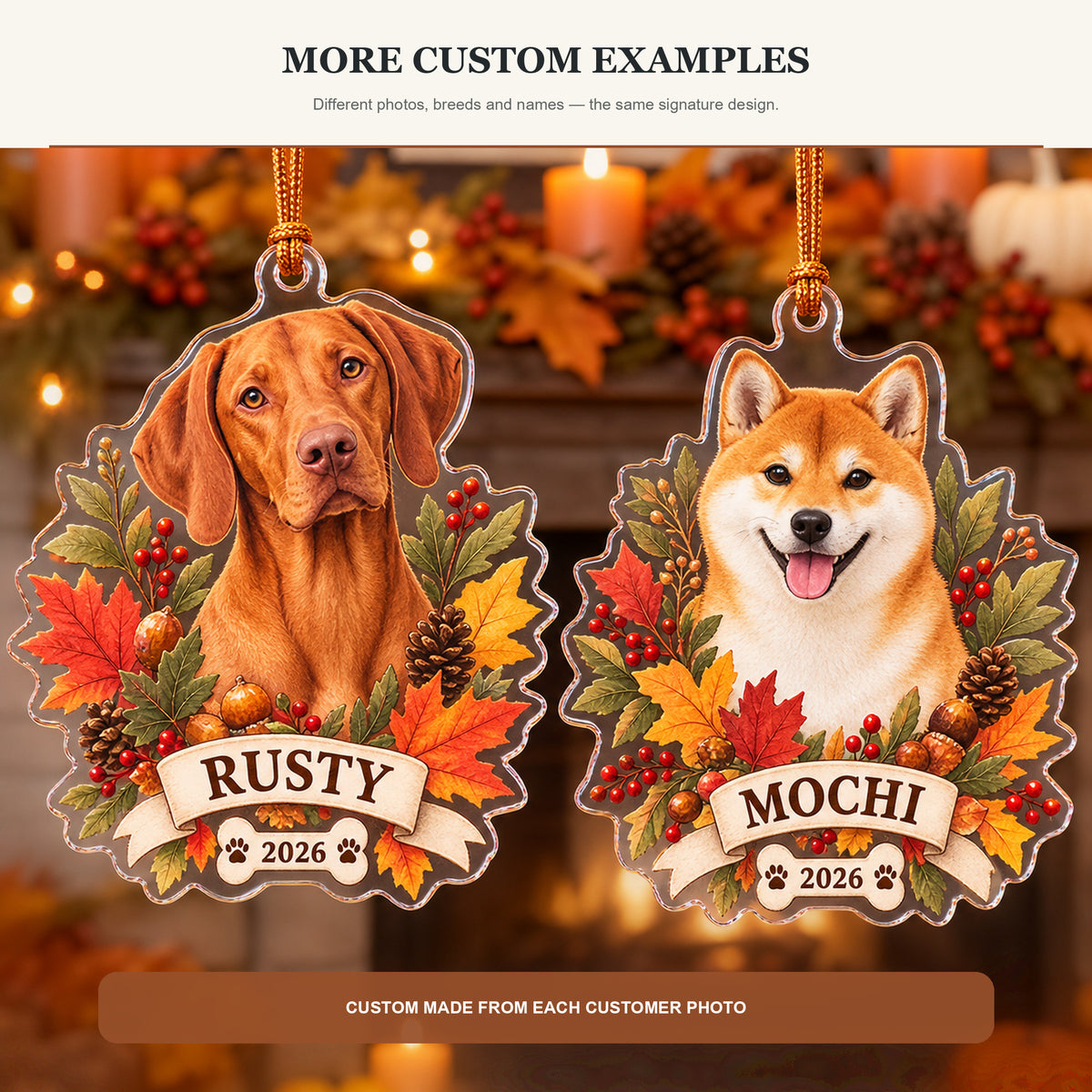 Personalized Autumn Leaves Dog Photo Acrylic Ornament - Custom Pet Keepsake - image 4