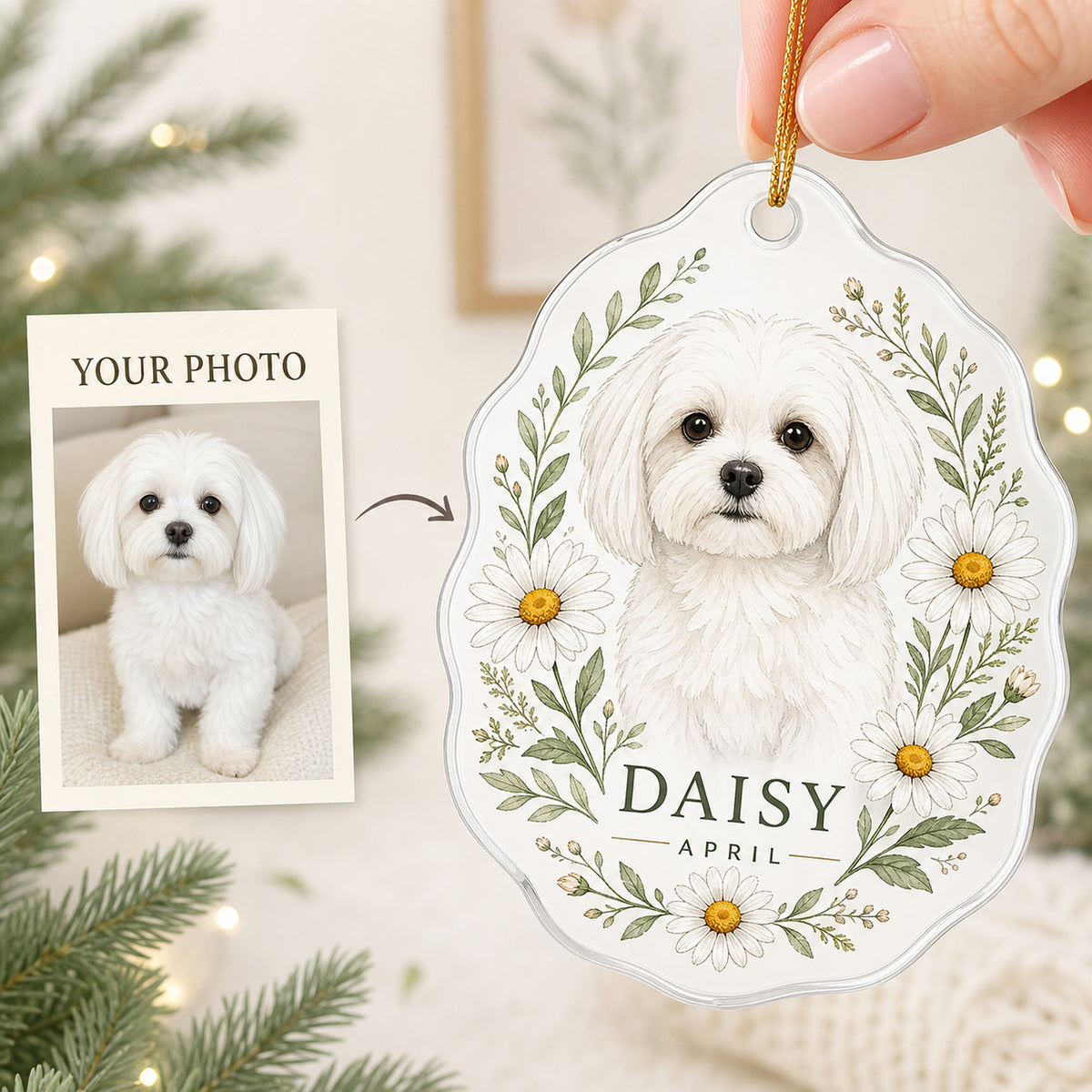 Personalized Birth Flower Dog Photo Acrylic Ornament - Custom Pet Keepsake - image 1