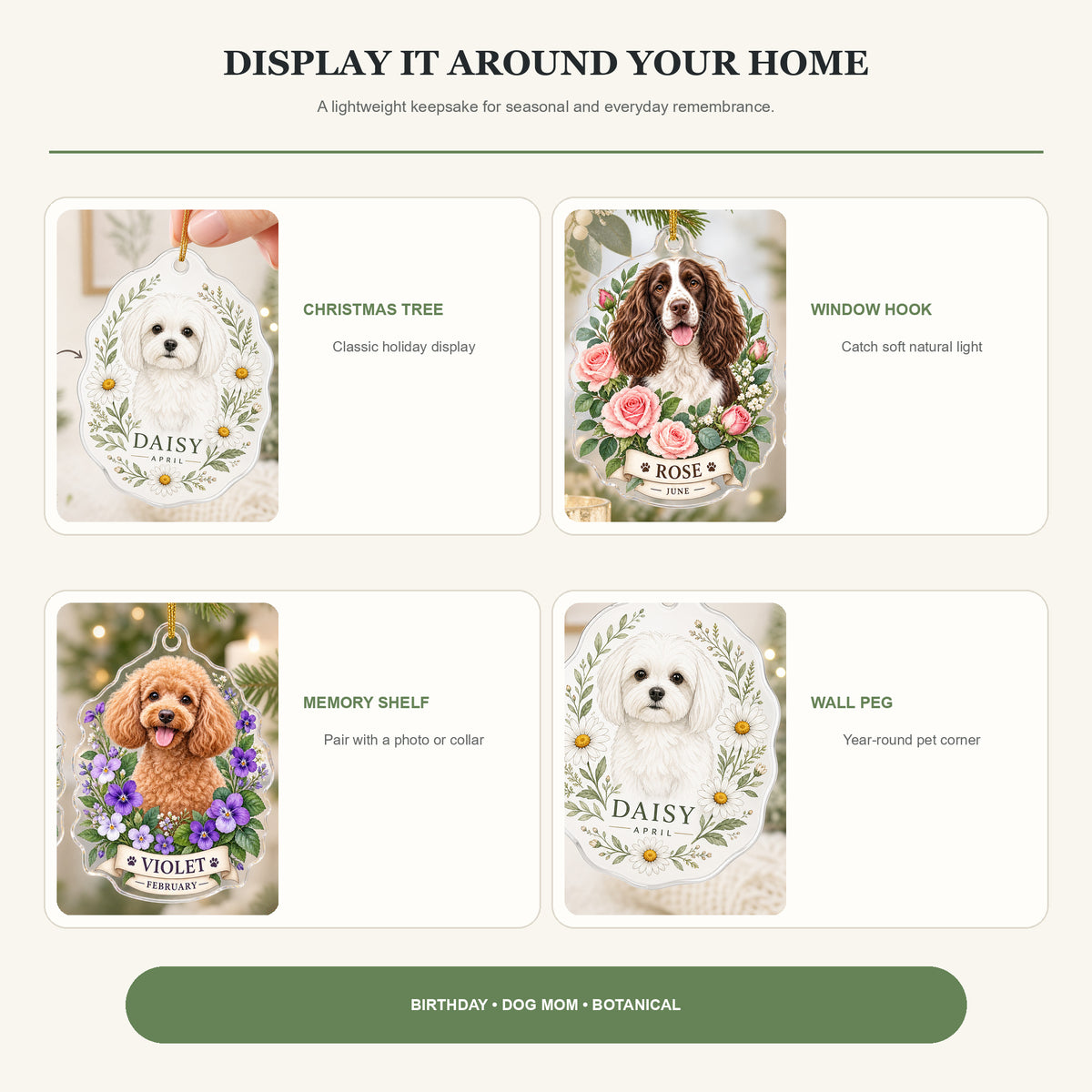 Personalized Birth Flower Dog Photo Acrylic Ornament - Custom Pet Keepsake - image 2