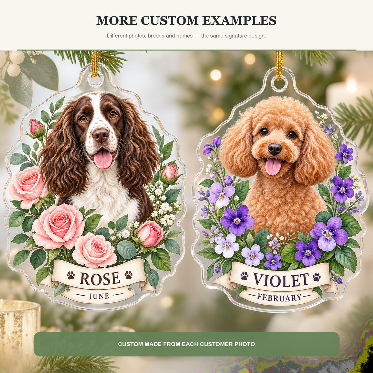 Personalized Birth Flower Dog Photo Acrylic Ornament - Custom Pet Keepsake - image 4