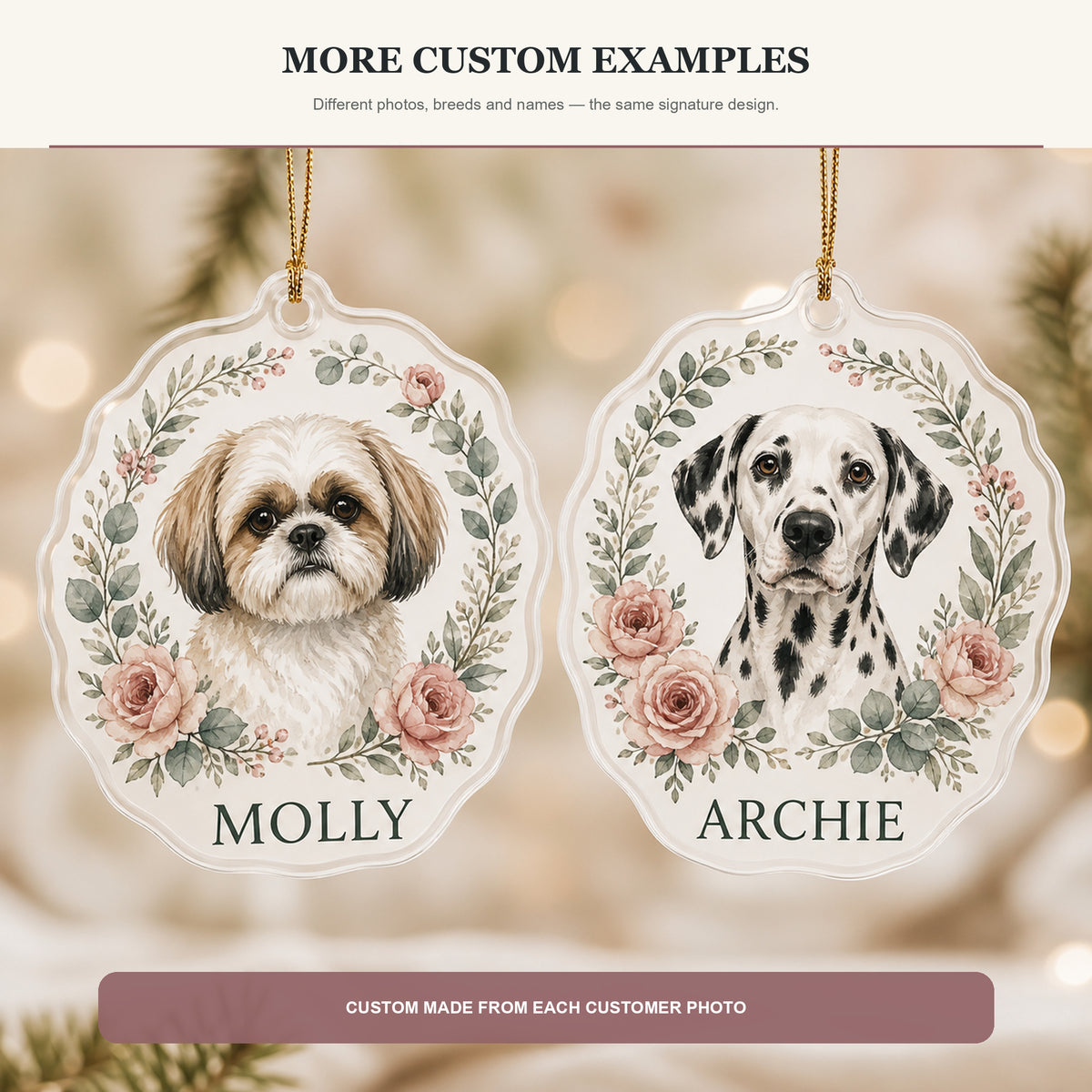 Personalized Floral Wreath Dog Photo Acrylic Ornament - Custom Pet Keepsake - image 4