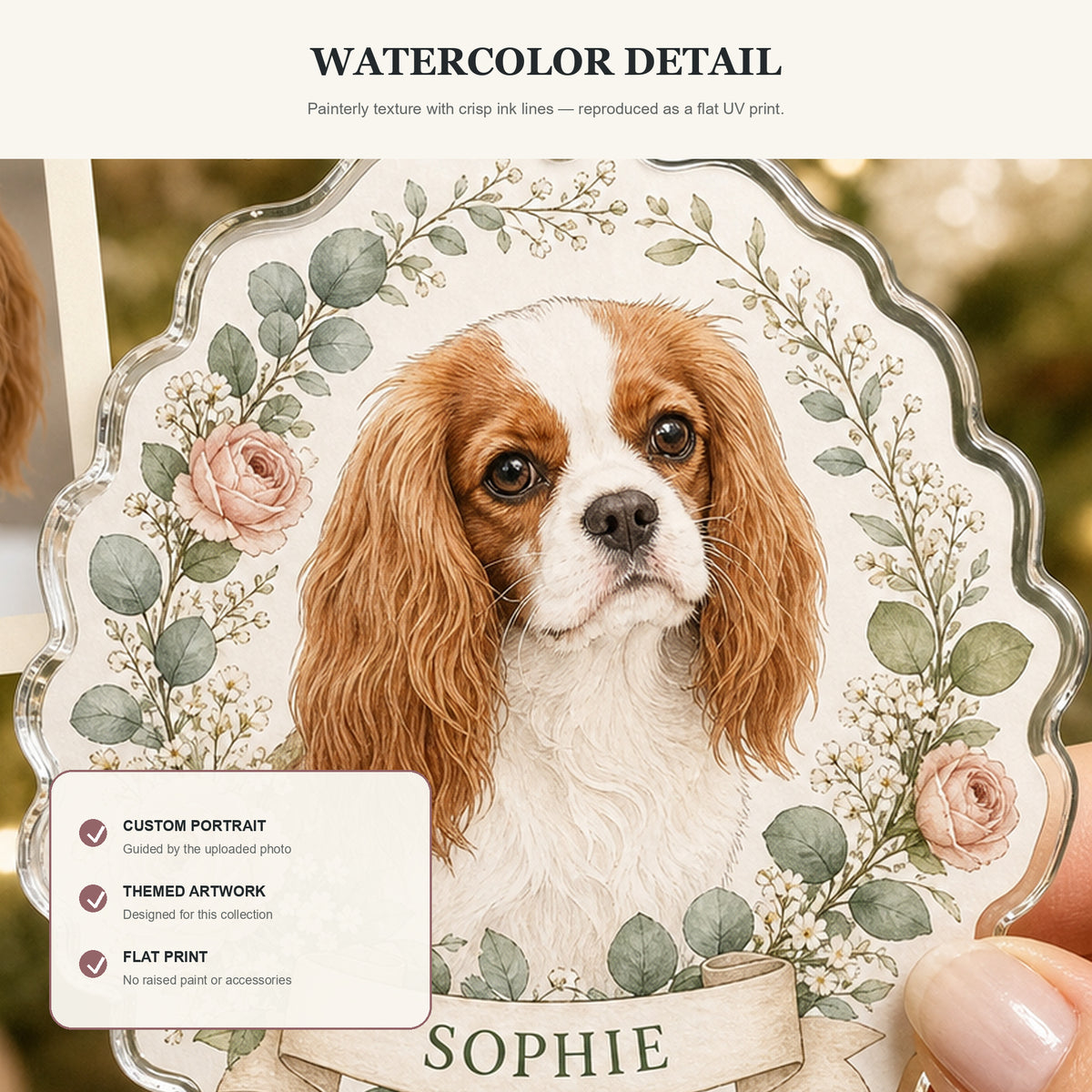 Personalized Floral Wreath Dog Photo Acrylic Ornament - Custom Pet Keepsake - image 5