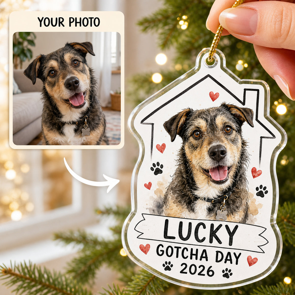 Personalized Gotcha Day Dog Photo Acrylic Ornament - Custom Pet Keepsake - image 1