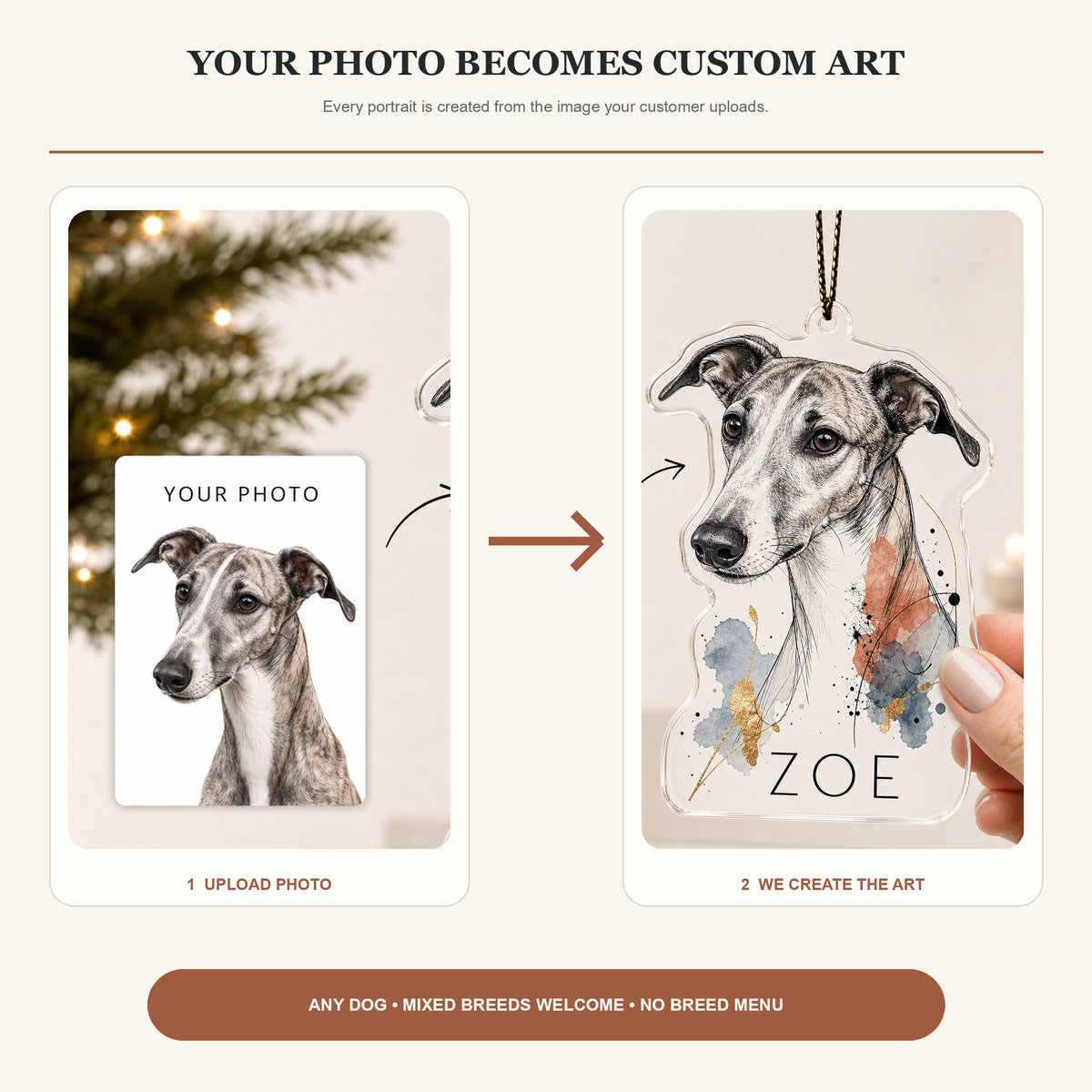 Personalized Minimal Ink Splash Dog Photo Acrylic Ornament - Custom Pet Keepsake - image 3