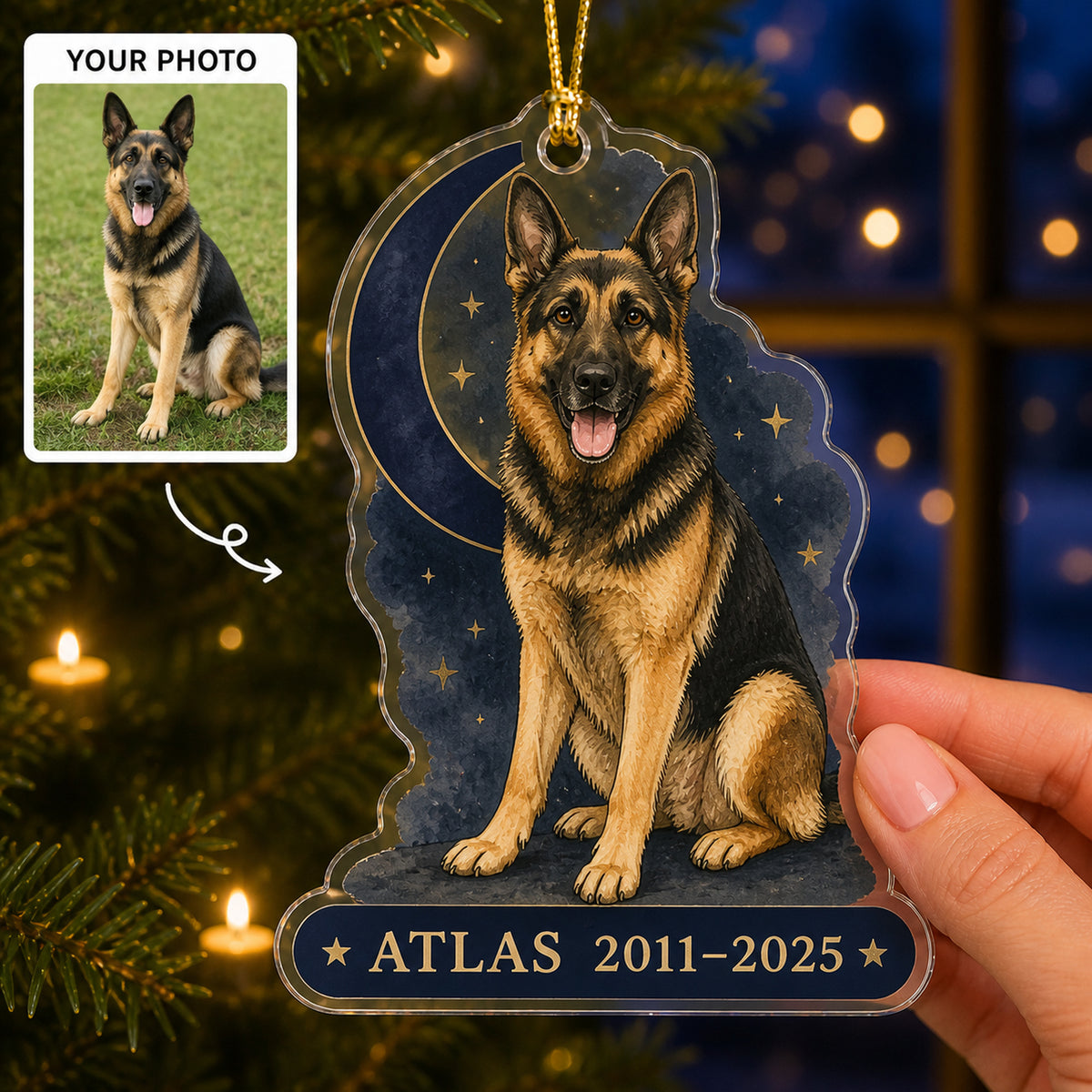 Personalized Moonlit Goodnight Pet Memorial Photo Acrylic Ornament - Custom Pet Keepsake - image 1