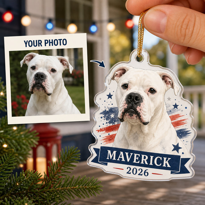 Personalized Patriotic Stars Dog Photo Acrylic Ornament - Custom Pet Keepsake - image 1