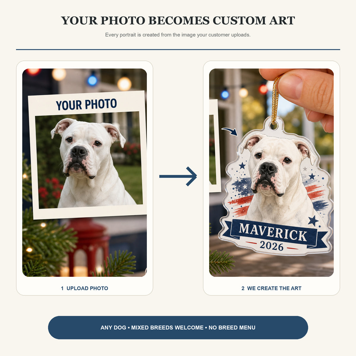 Personalized Patriotic Stars Dog Photo Acrylic Ornament - Custom Pet Keepsake - image 3