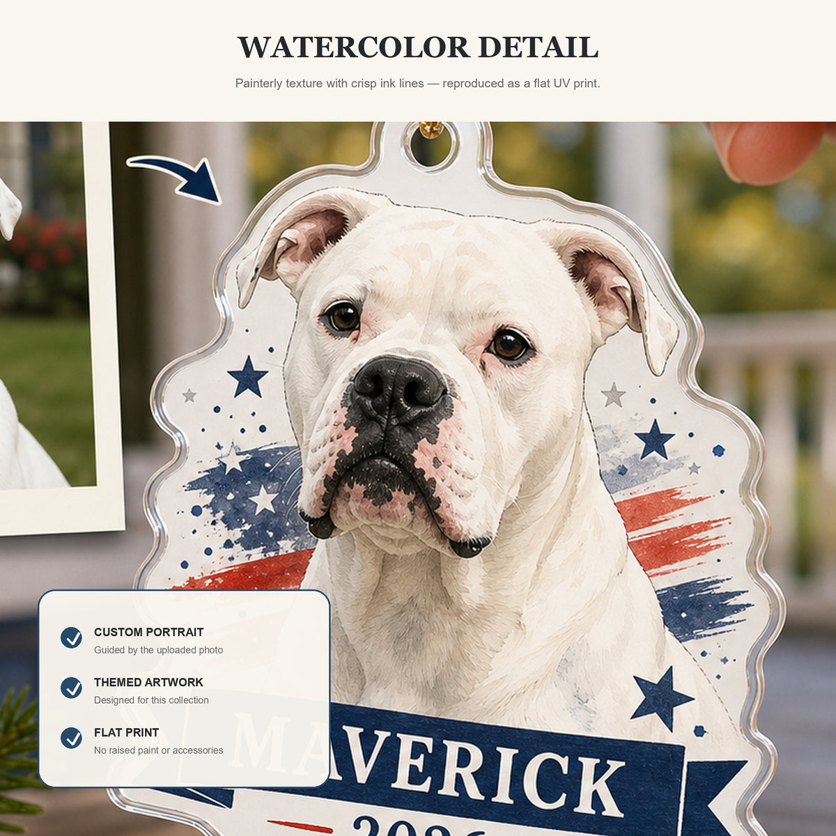 Personalized Patriotic Stars Dog Photo Acrylic Ornament - Custom Pet Keepsake - image 5