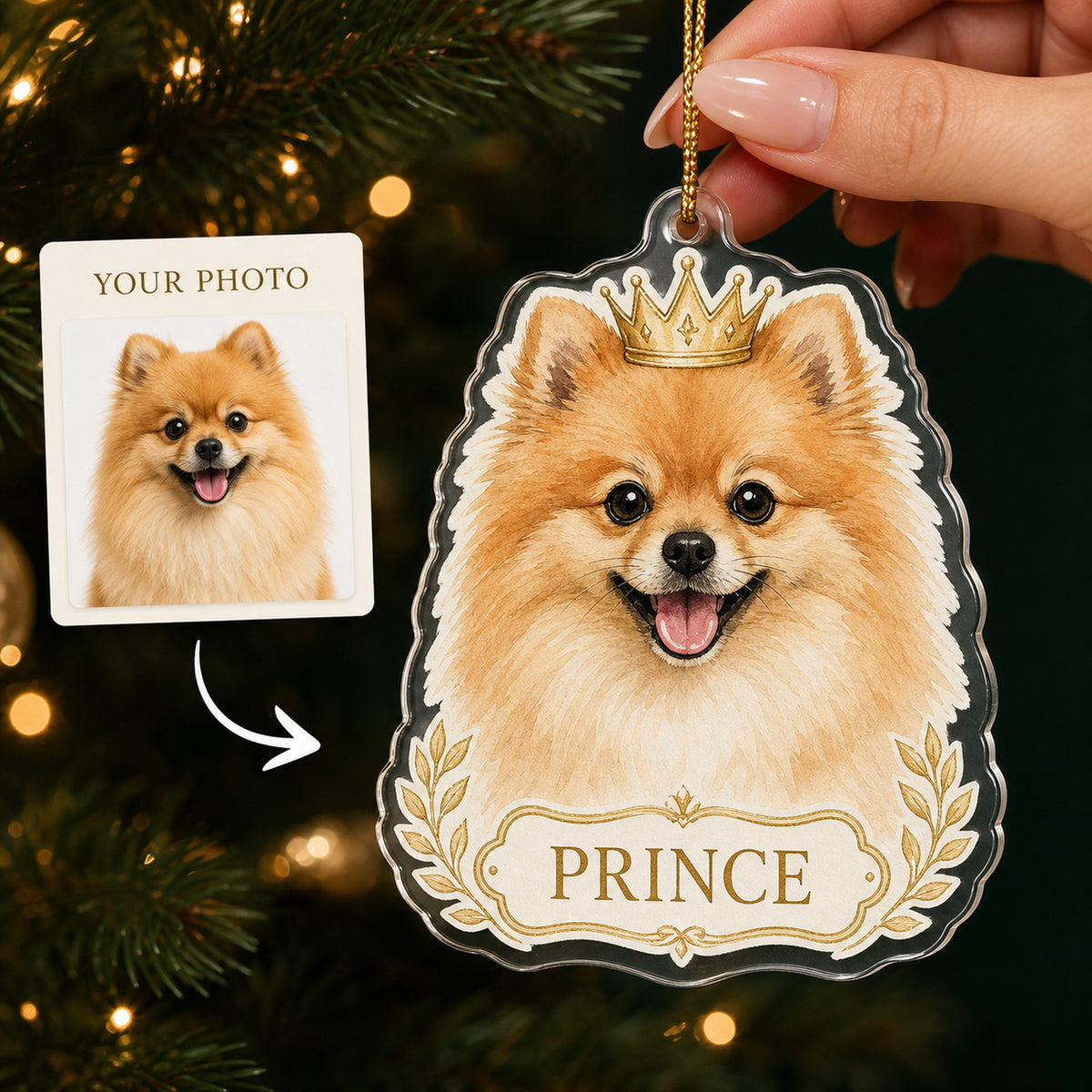 Personalized Royal Crown Dog Photo Acrylic Ornament - Custom Pet Keepsake - image 1