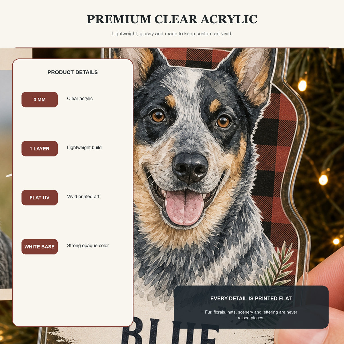 Personalized Rustic Plaid Dog Photo Acrylic Ornament - Custom Pet Keepsake - image 8