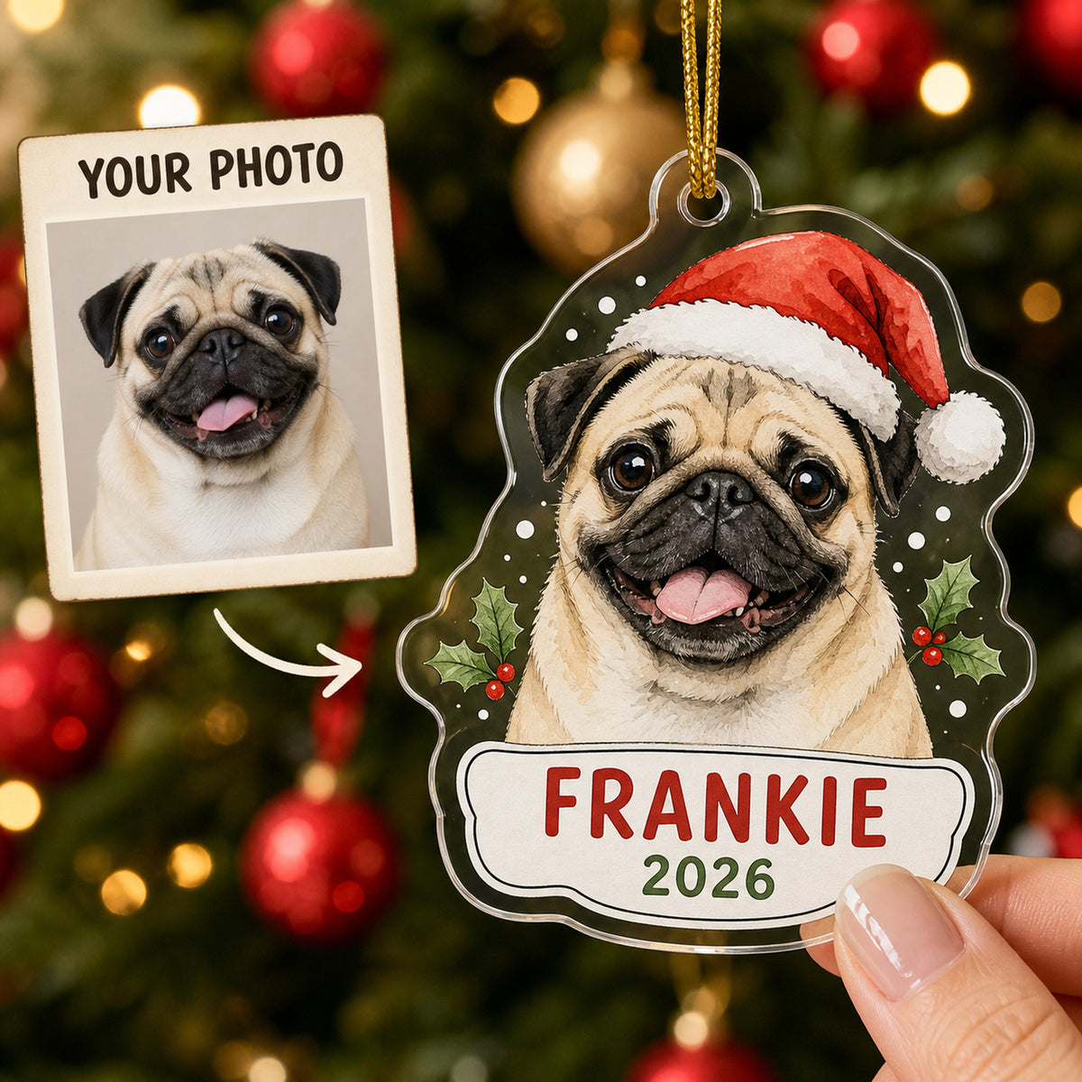 Personalized Santa Hat Dog Photo Acrylic Ornament - Custom Pet Keepsake - image 1