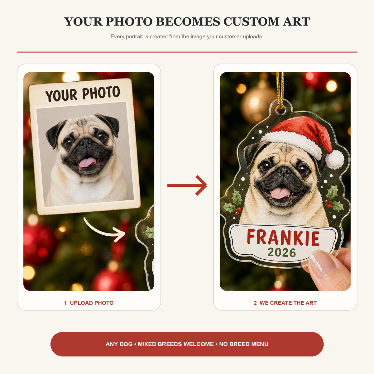 Personalized Santa Hat Dog Photo Acrylic Ornament - Custom Pet Keepsake - image 3